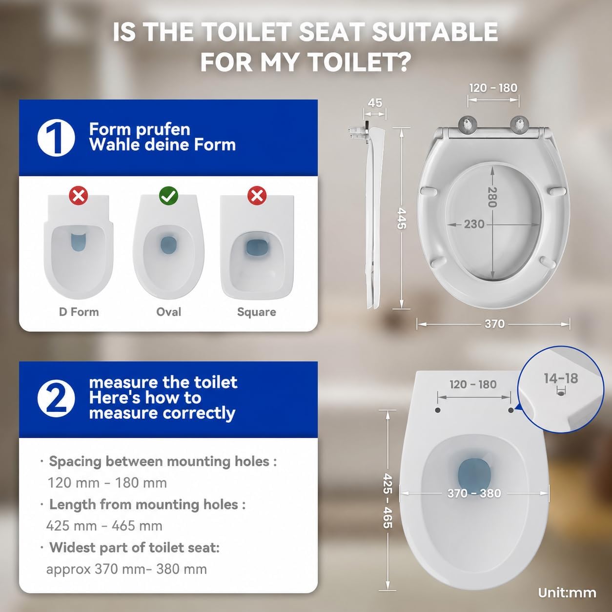 Detalle de Drew Oval toilet seat with soft close 445mm