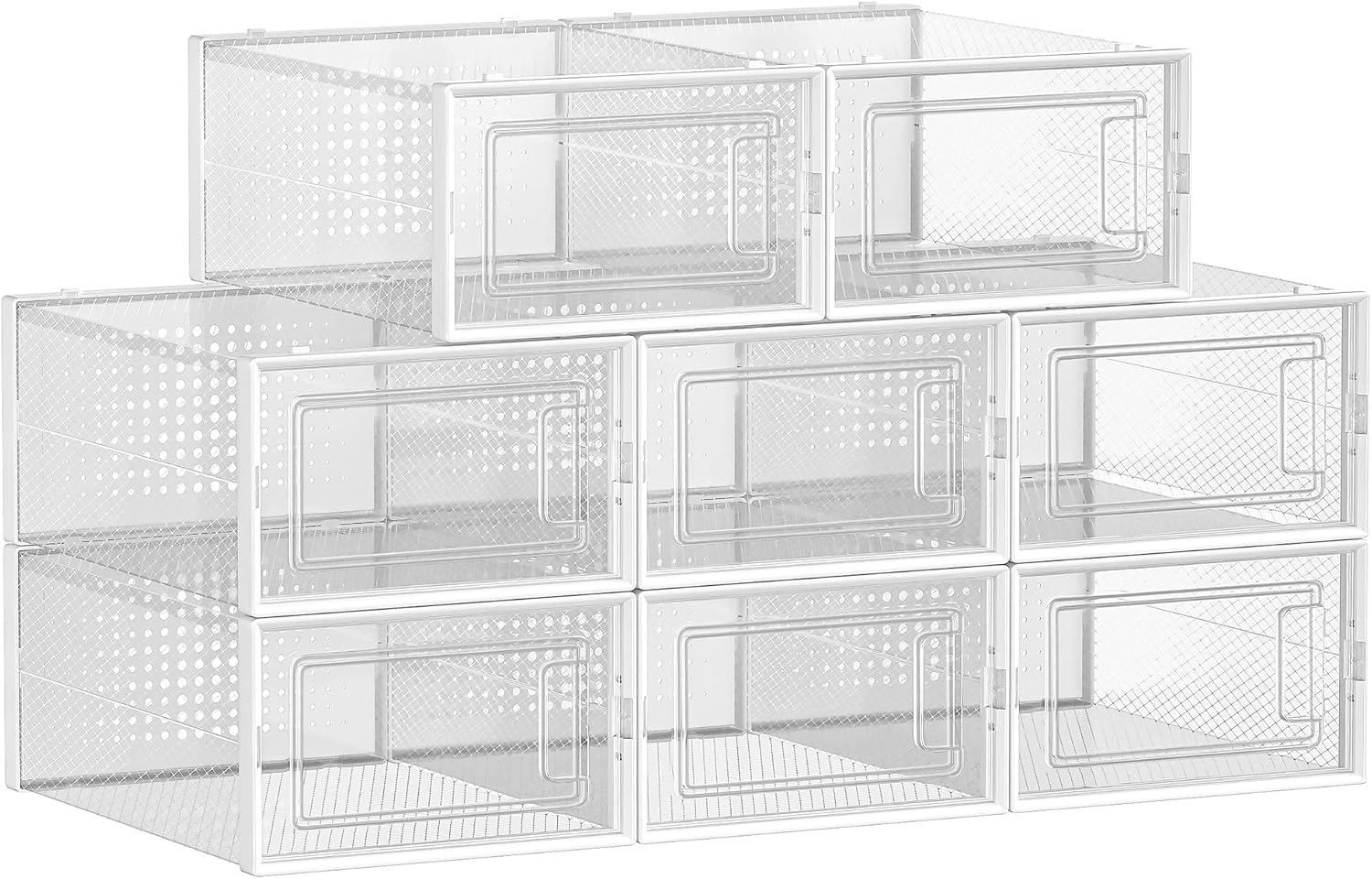 Detalle de SONGMICS lot de 8 boîtes à chaussures pliables LSP08SWT (jusqu’à la pointure 44) transparentes et blanches