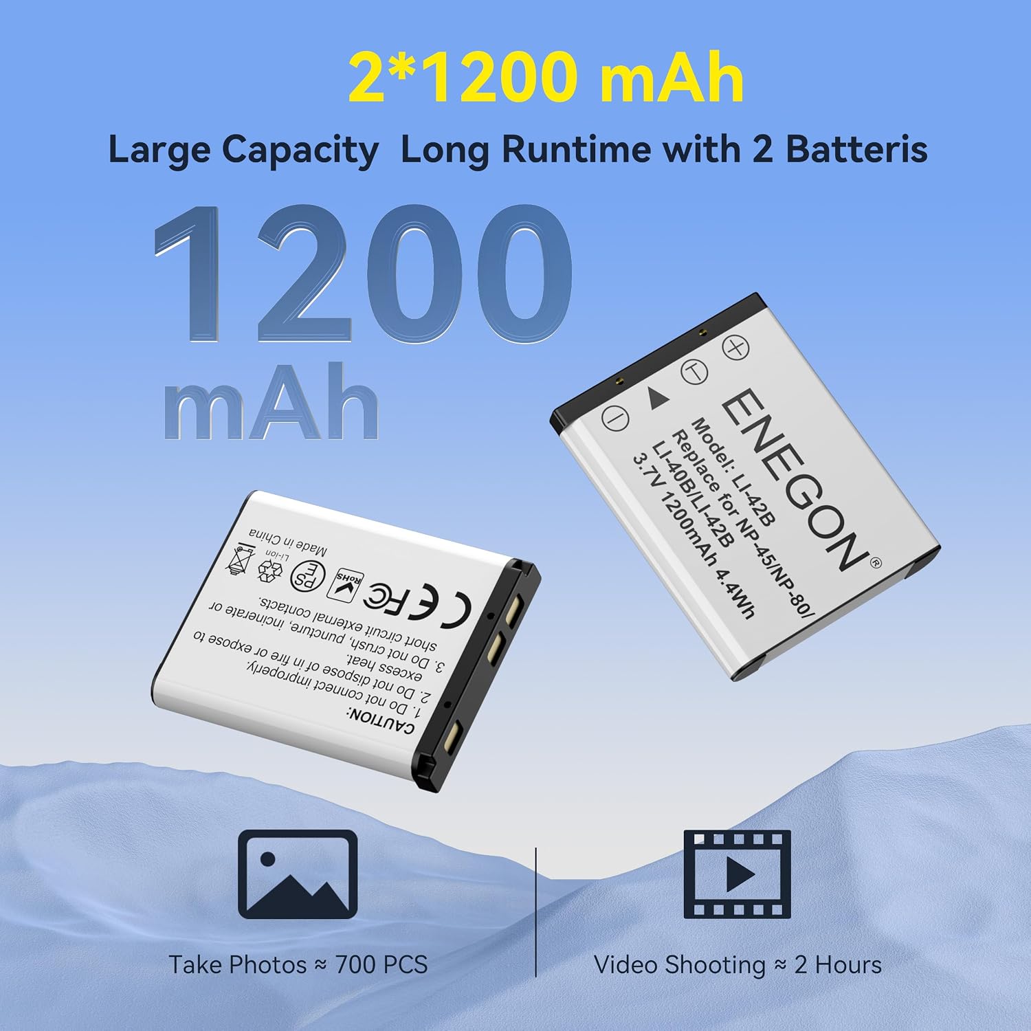 Thumbnail 2 de ENEGON Batterie NP-45 NP-45A NP-45B NP-45S (2-Pack) avec Chargeur pour Fujifilm INSTAX Mini 90 - Kit Compatible