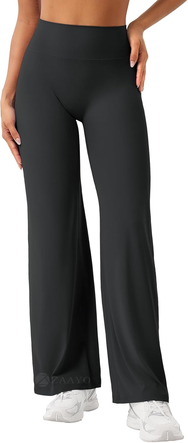 Detalle de ZAAYO Nahtlose Straight Leggings Damen – Hohe Taille, Flared, ideal für Yoga und Freizeit