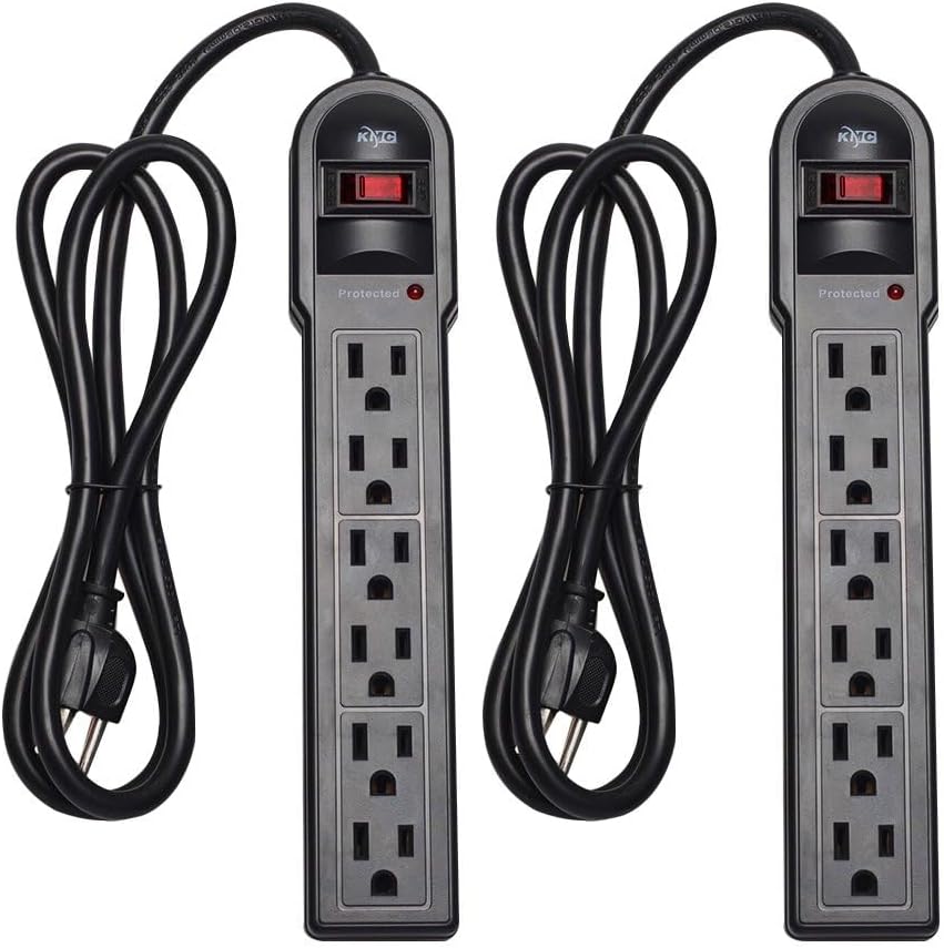 Detalle de KMC 6-Outlet Surge Protector Power Strip (2-Pack) with 4-Foot Extension Cord, 900-Joule Protection