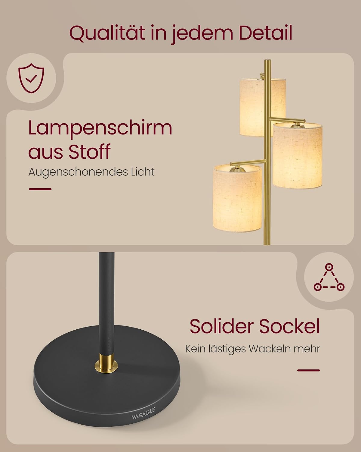 Thumbnail 5 de VASAGLE Stehleuchte LFL003B02 mit 3 E27 Fassungen und stufenloser Helligkeitsregelung