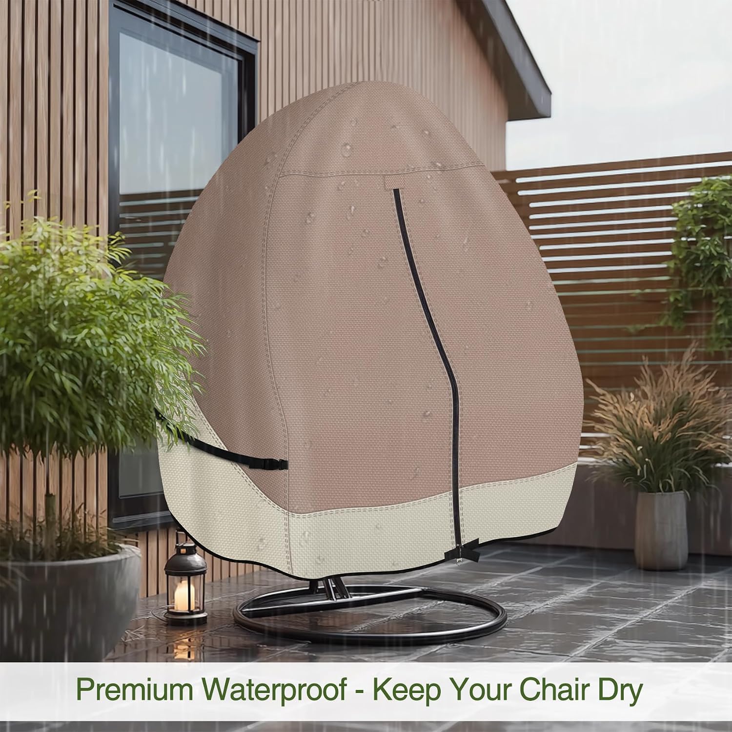 Detalle de Porch Shield Double-Seat Egg Chair Cover, Waterproof 600D Polyester, Light Tan & Khaki