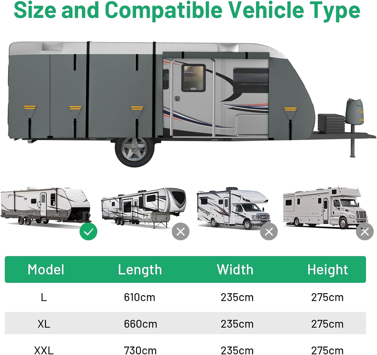 Detalle 2 de Favoto Wohnwagen Abdeckplane 550x250x220 cm – Wasserdicht, Winddicht & Atmungsaktiv (420D Oxford)