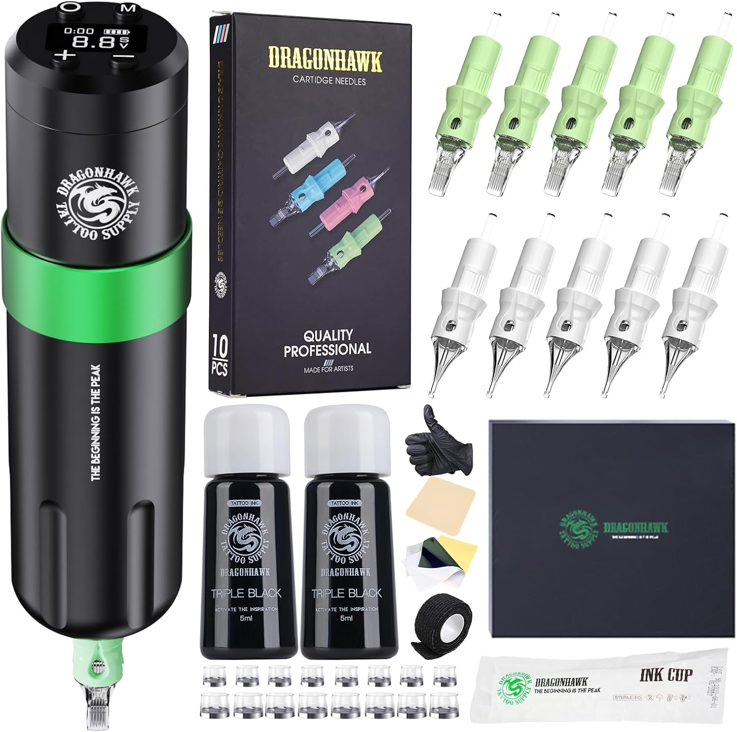 Detalle de Kit de machine à tatouer rotative sans fil Dragonhawk (batterie 1500 mAh, 20 aiguilles)