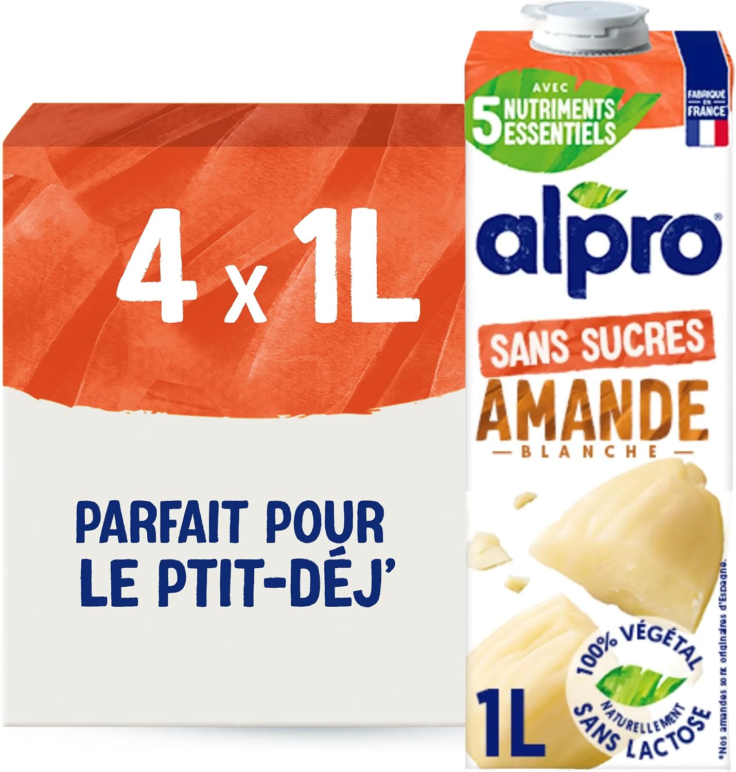 Alpro Boisson Végétale Lait d'Amande Non Grillée Sans Sucres — Lot 4x1L