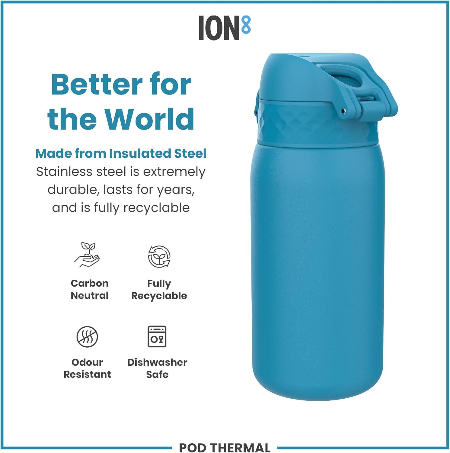 Detalle de ION8 Vacuum Insulated Steel Water Bottle (320 ml) – Leak Proof, Easy Open, Dishwasher Safe