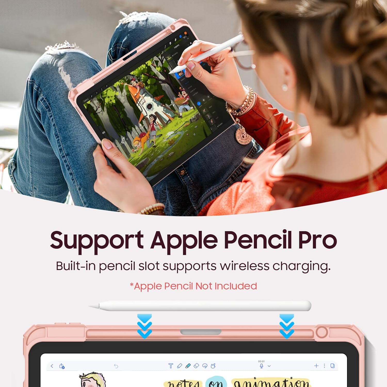 Thumbnail 5 de Fintie Hybrid Hülle für iPad Air 11 Zoll (M4/M3/M2) & iPad Air 10,9 Zoll (Ausstattung 2022/2020) mit Stifthalter in Roségold