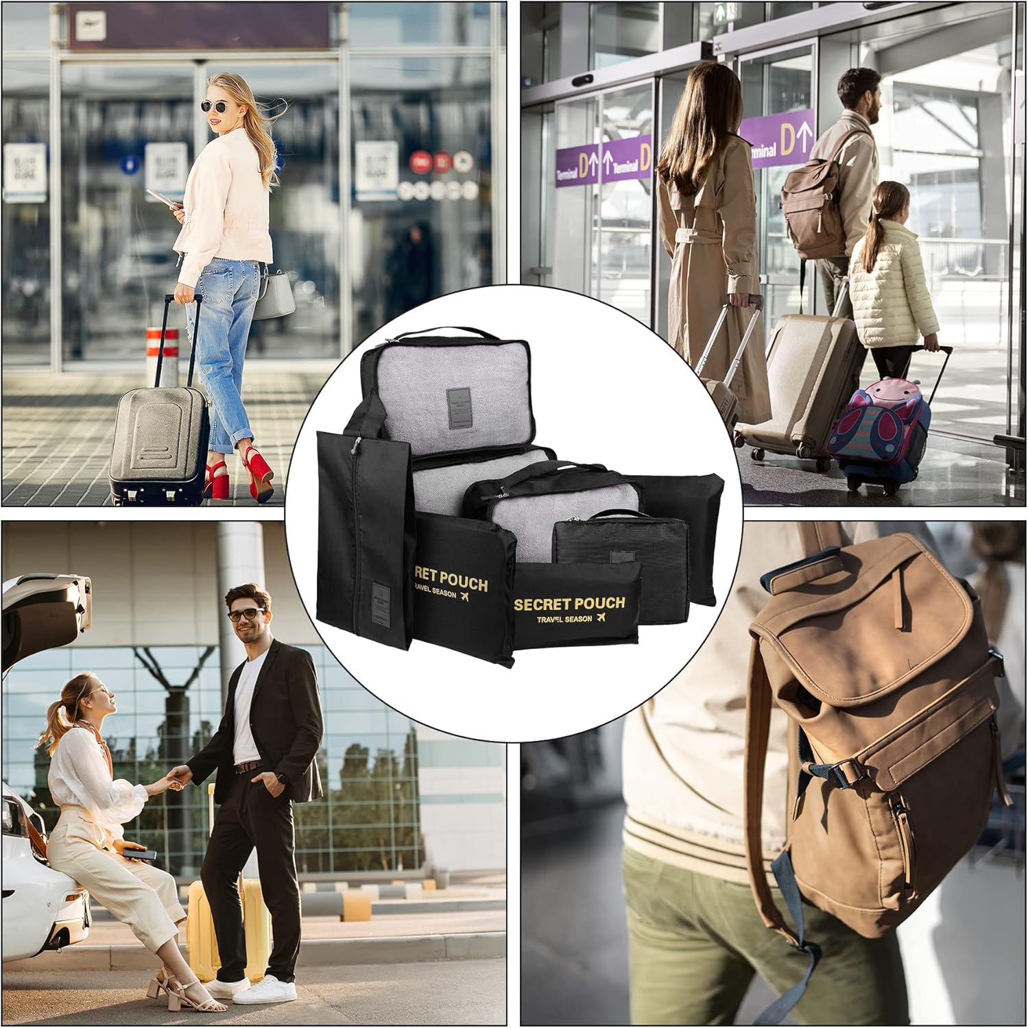 Detalle 2 de Coolzon Organizer Valigie Viaggio Set 8 pezzi per valigia (cubi e borse), nero