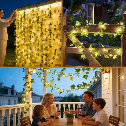 Detalle de Guirnalda Luces Exterior Solar de 10 m con Hiedra Artificial Joysing (100 LED) para Jardín y Terrazas