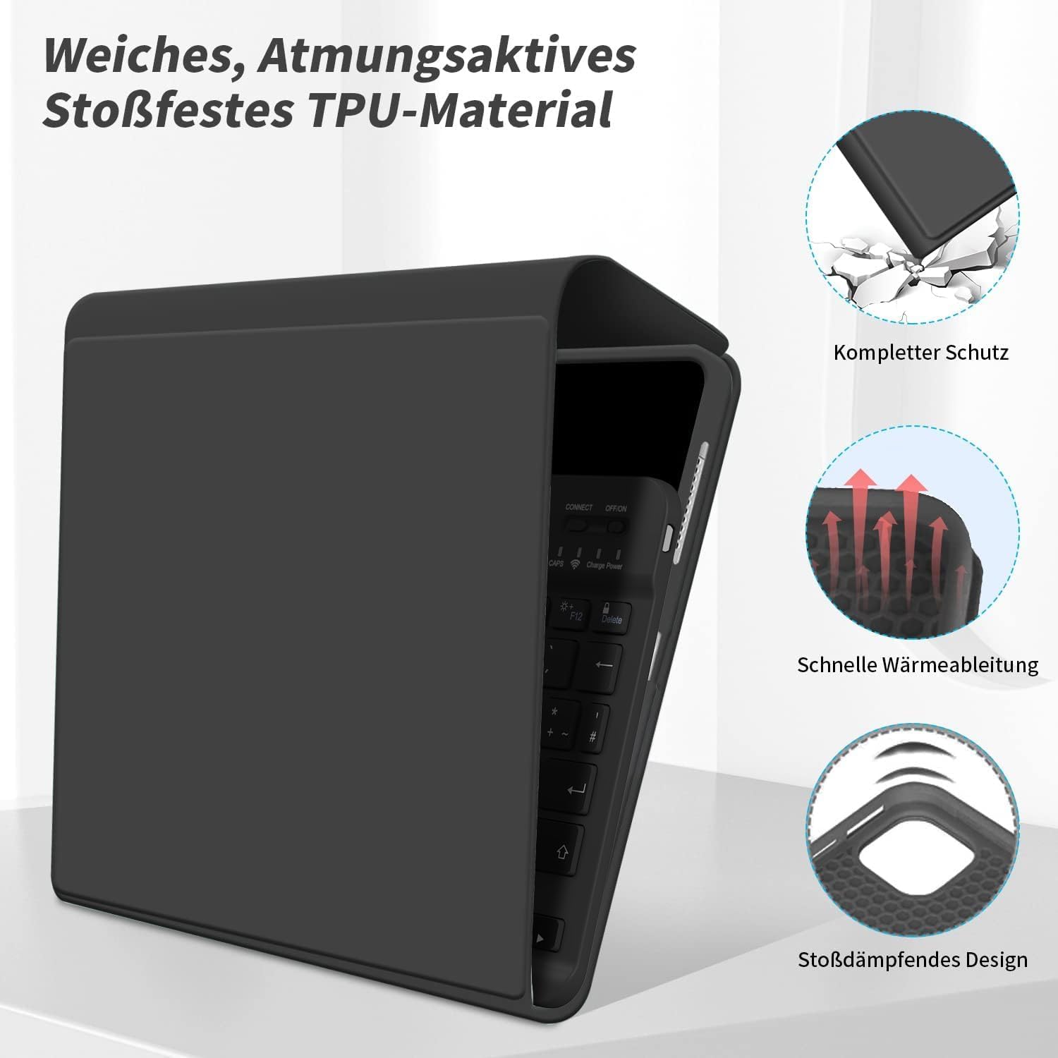 Thumbnail 3 de aoub Hülle mit Tastatur für iPad 9./8./7. Generation – 10,2 Zoll Kabellose QWERTZ Tastaturhülle mit Stifthalter, Schwarz