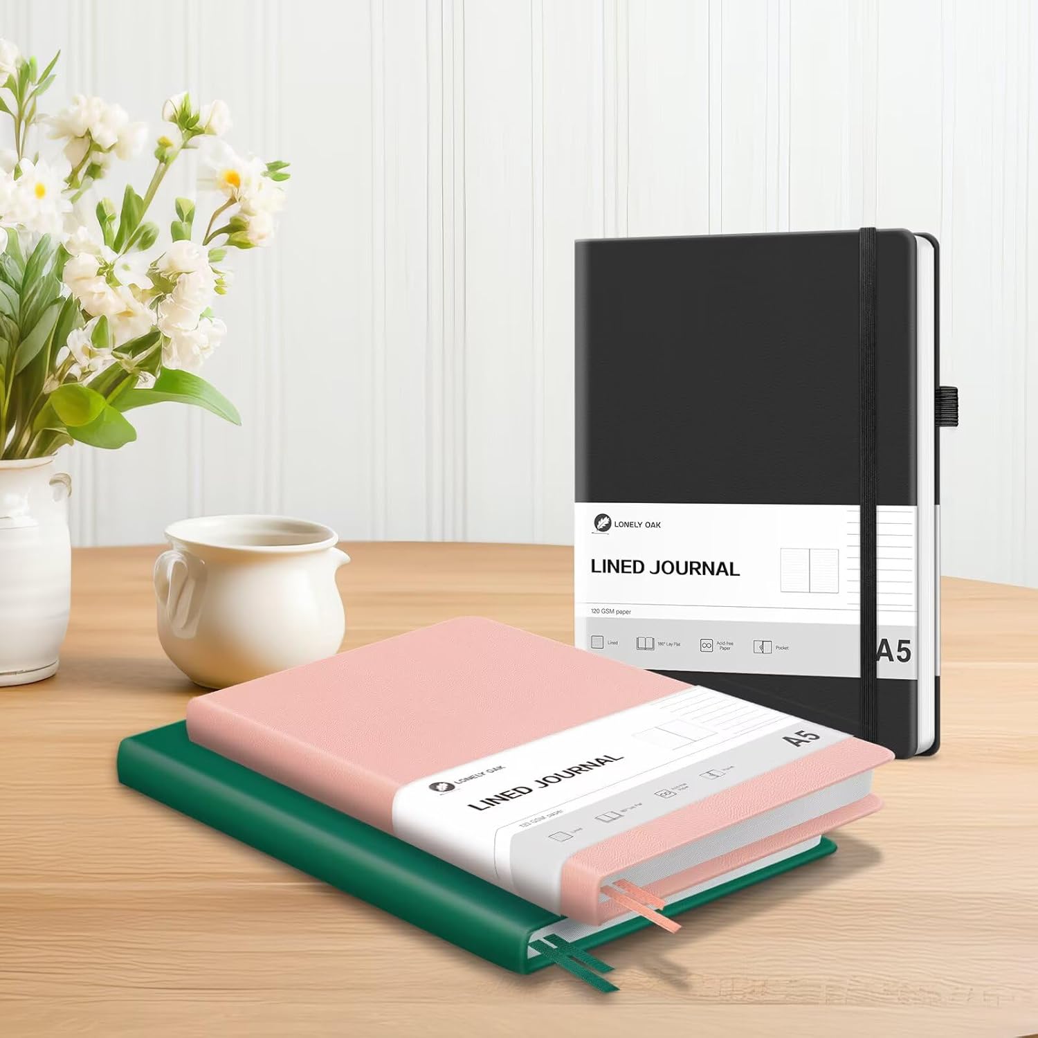 Thumbnail 6 de Lonely Oak Lined Journal Notebook (A5) with Leather-Style Hard Cover, Acid-Free 120GSM Paper