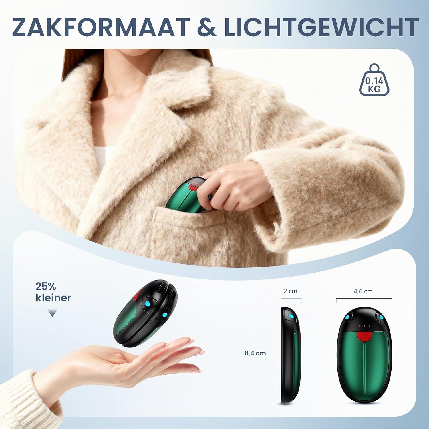 Detalle 2 de VTHW TT-05 oplaadbare handwarmers, 2-pack met 3 warmtestanden