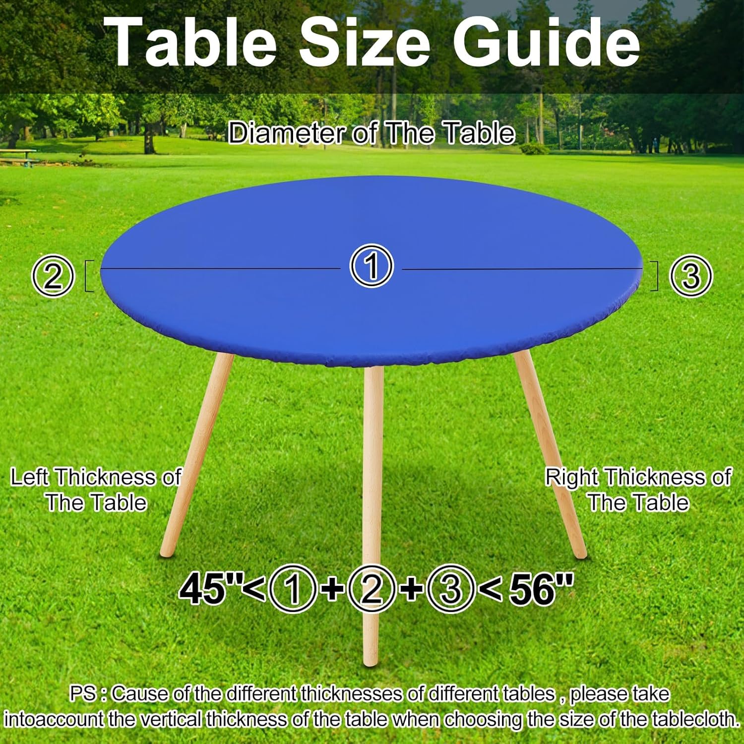 Thumbnail 5 de Smiry Round Picnic Tablecloth (Waterproof Elastic Fitted) for 36"–44" Tables, Blue