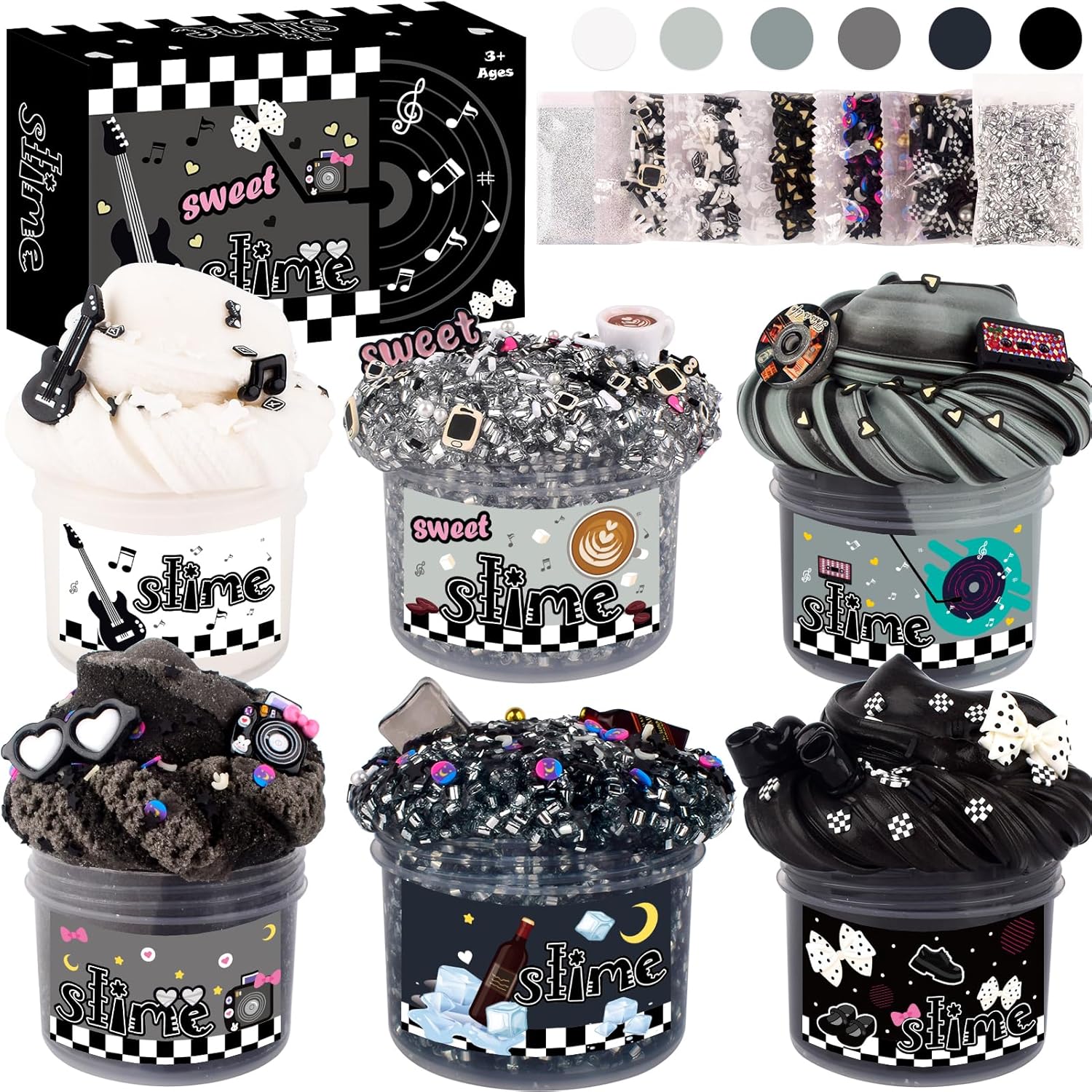 Detalle de 6 Pack Slime Kit: Black Punk Slimes & Cloud Butter slime