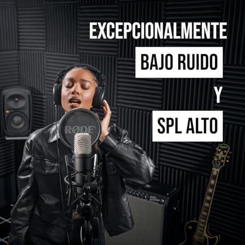 Detalle de RØDE NT1 Signature Series: micrófono de condensador de gran diafragma con soporte antivibraciones, filtro antipop y cable XLR