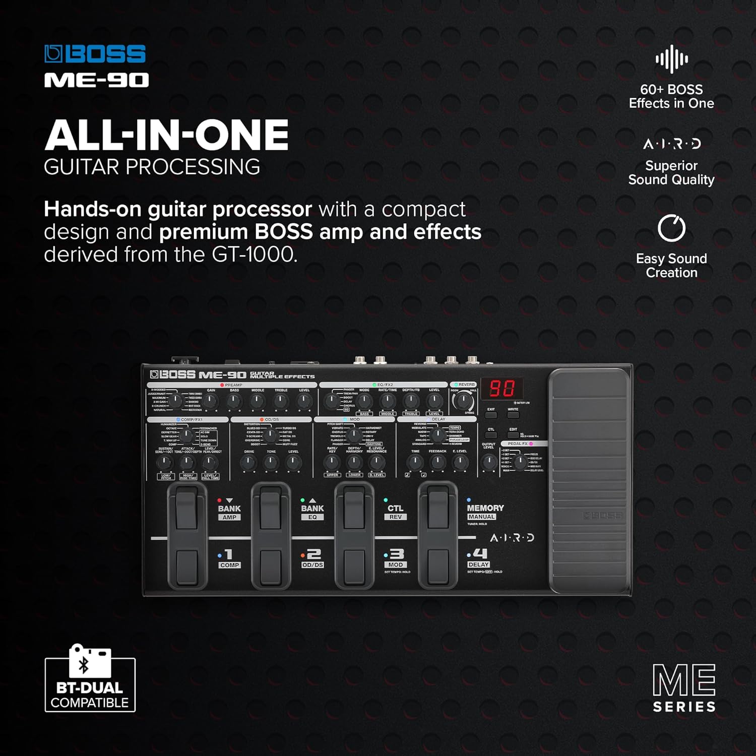 Detalle 2 de BOSS ME-90 Guitar Multi-Effects Processor with 11 AIRD Amps and 60 Effects
