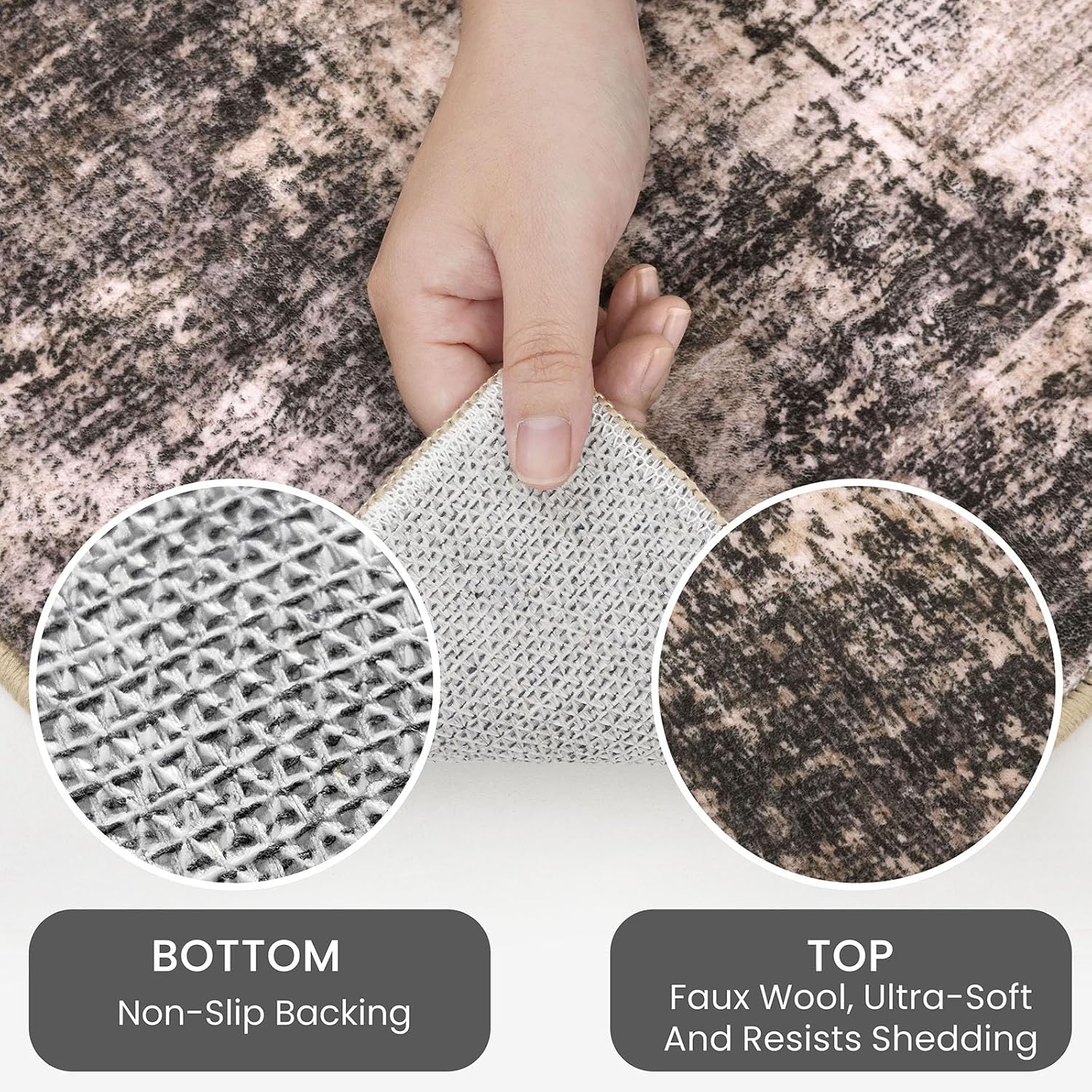 Detalle de IOHOUZE Abstract Area Rug, 5x7 ft — Washable, Non-Slip, Brown/Rust