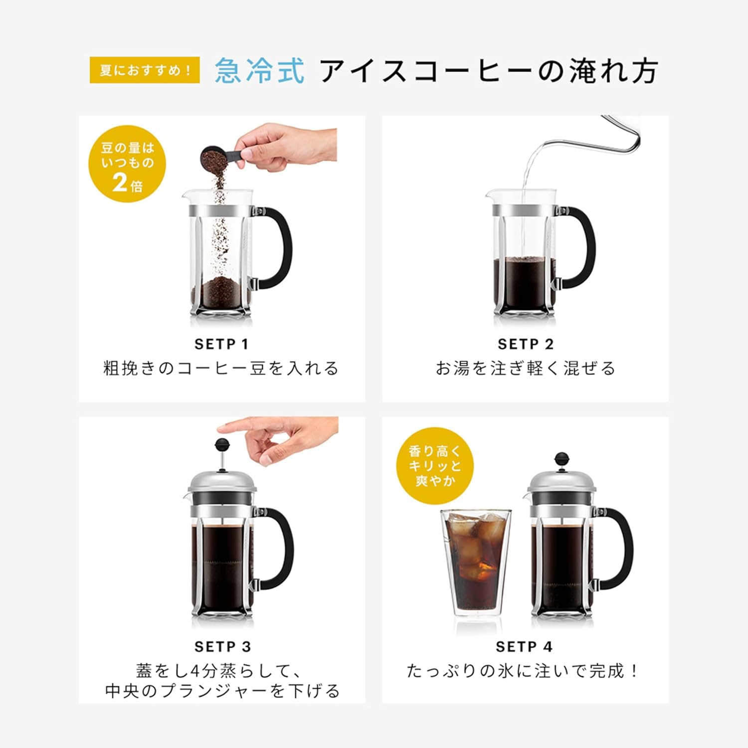 Detalle 1 de BODUM CHAMBORD 1928-16 フレンチプレスコーヒーメーカー 1000ml・耐熱ガラス・ステンレスフィルター