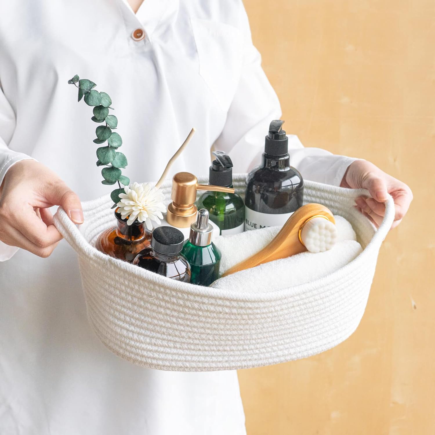 Thumbnail 6 de TIMEYARD Osterkorb mit Henkel – geflochtener Baumwollseil-Korb (30 x 20 x 12 cm) in Weiß für Ordnung & Geschenke