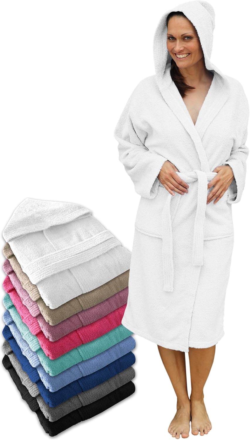 Detalle de LEBENGOOD Peignoir de bain à capuche 100% coton éponge 400 g avec ceinture, poches