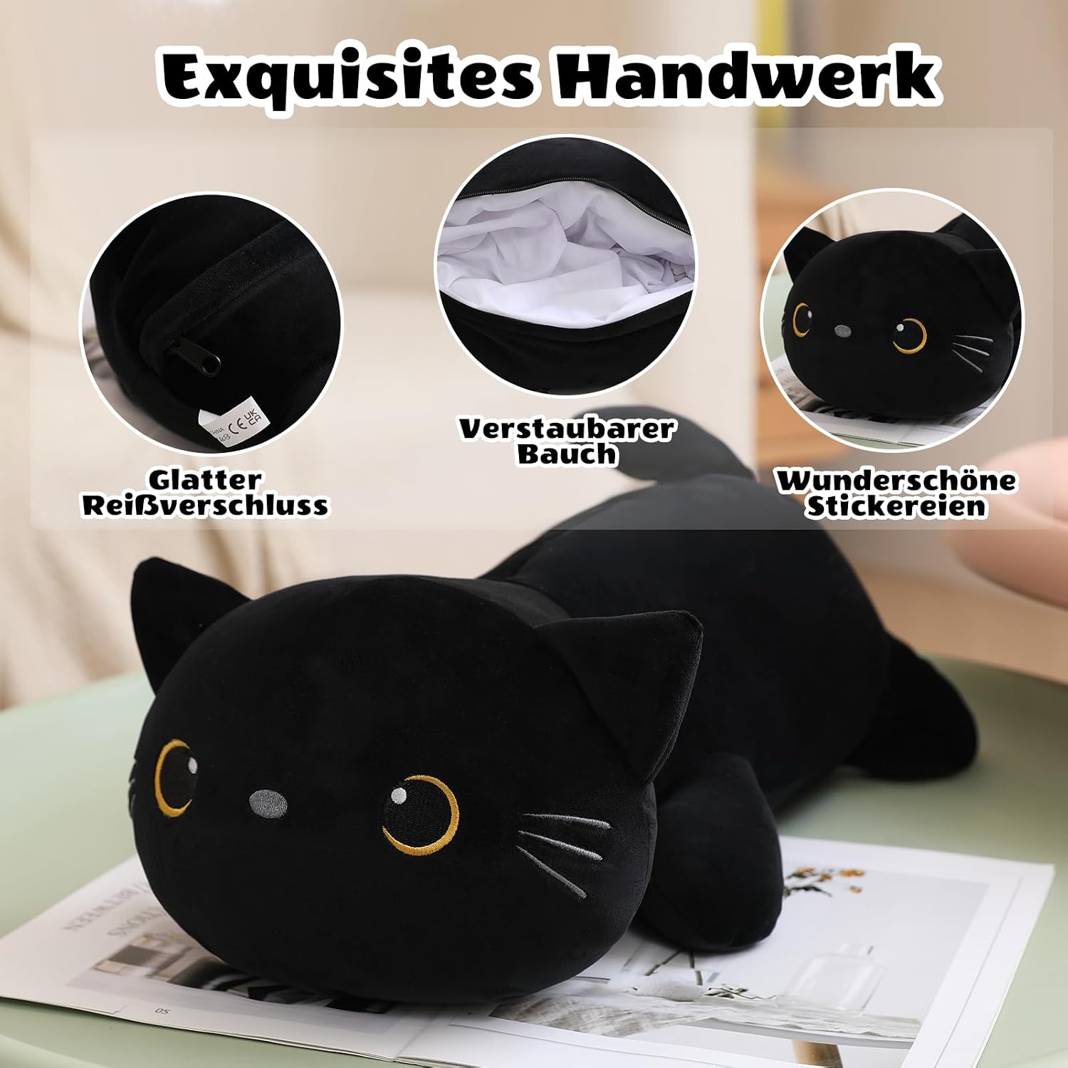 Thumbnail 5 de SQEQE Black Cat Plush – 5-in-1 giant cat pillow with removable 4 baby kittens