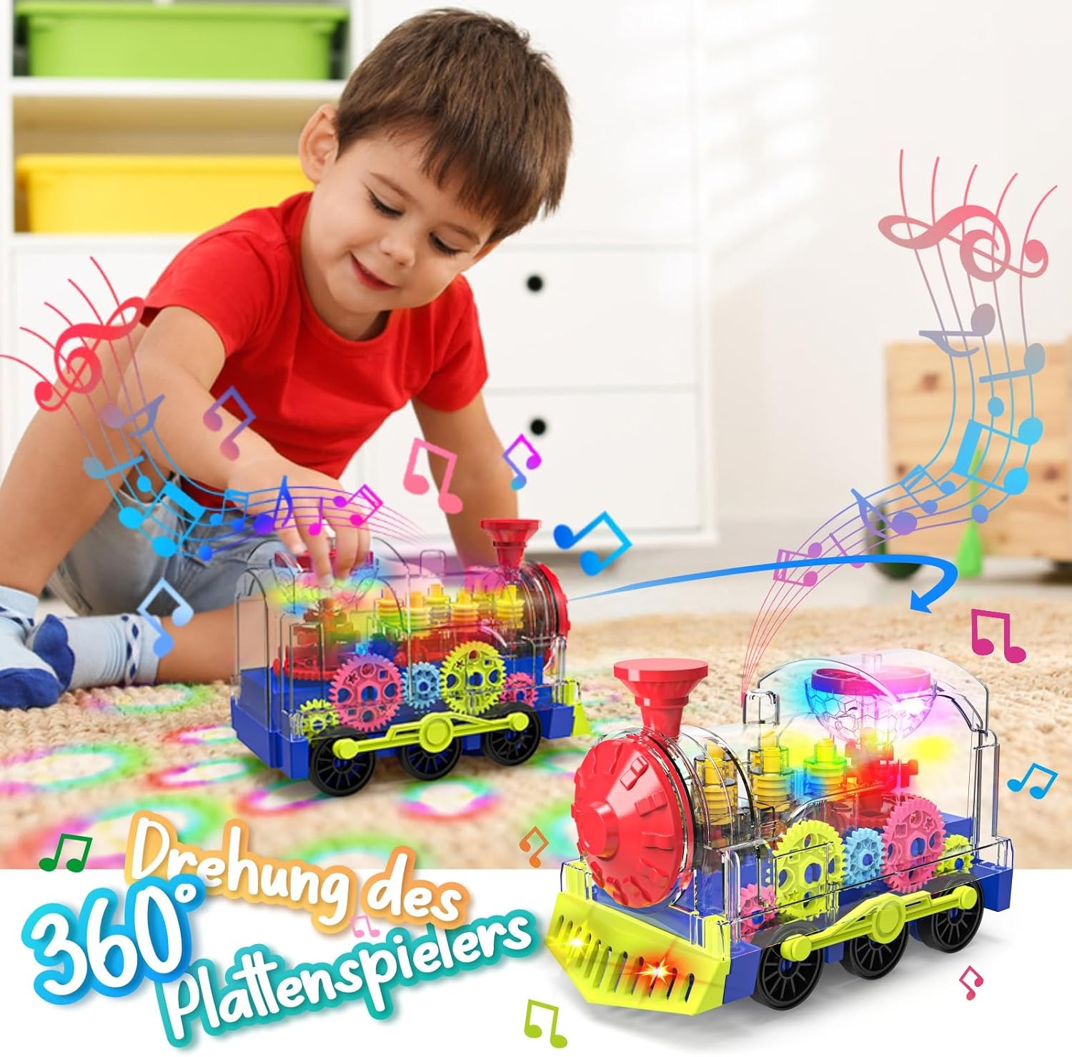 Detalle de Kizeefun R05 Transparent Gear Train Toy with Lights, Music and 360° Rotation
