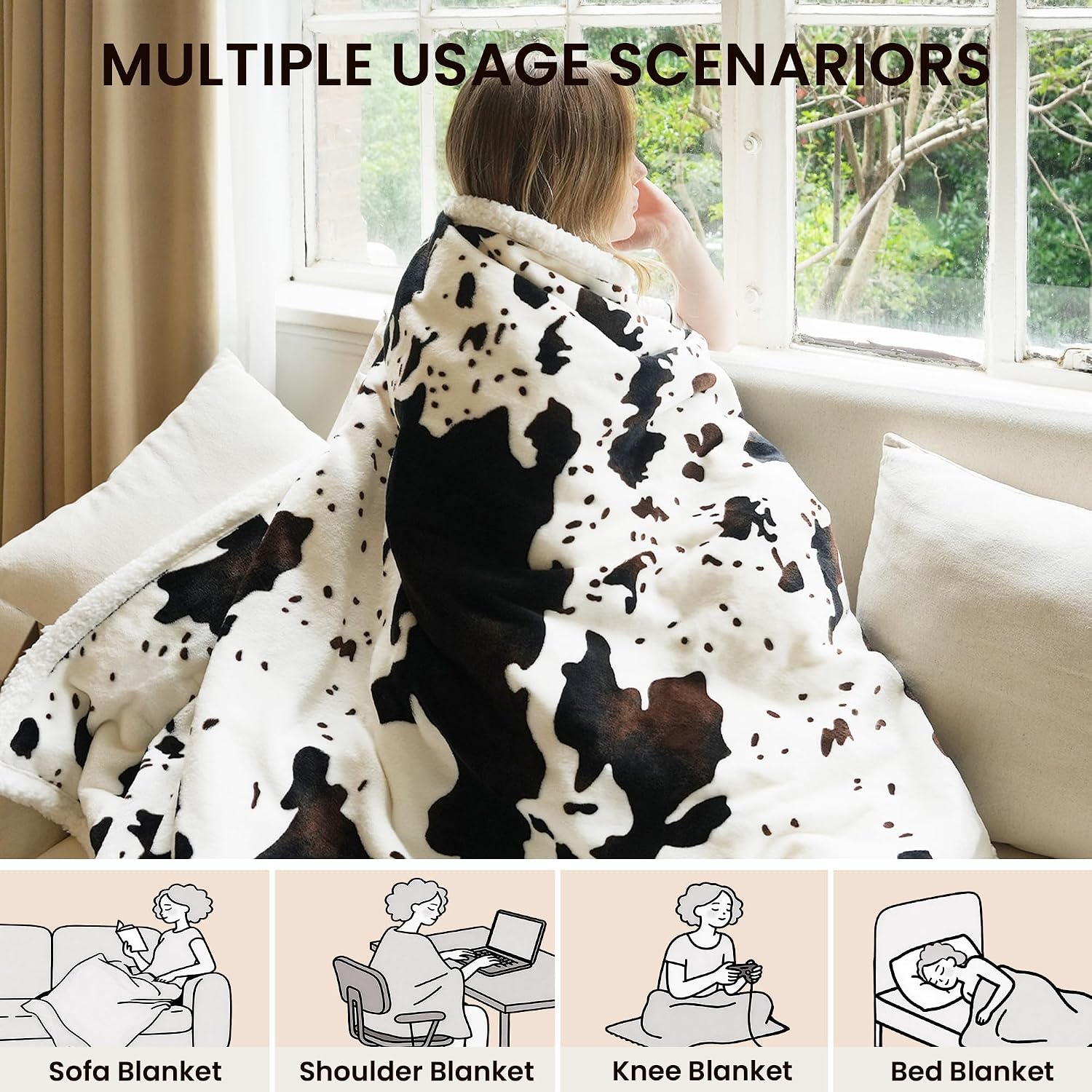 Thumbnail 6 de blunique Cow Print Heated Throw with 10 Heat Levels ⚡