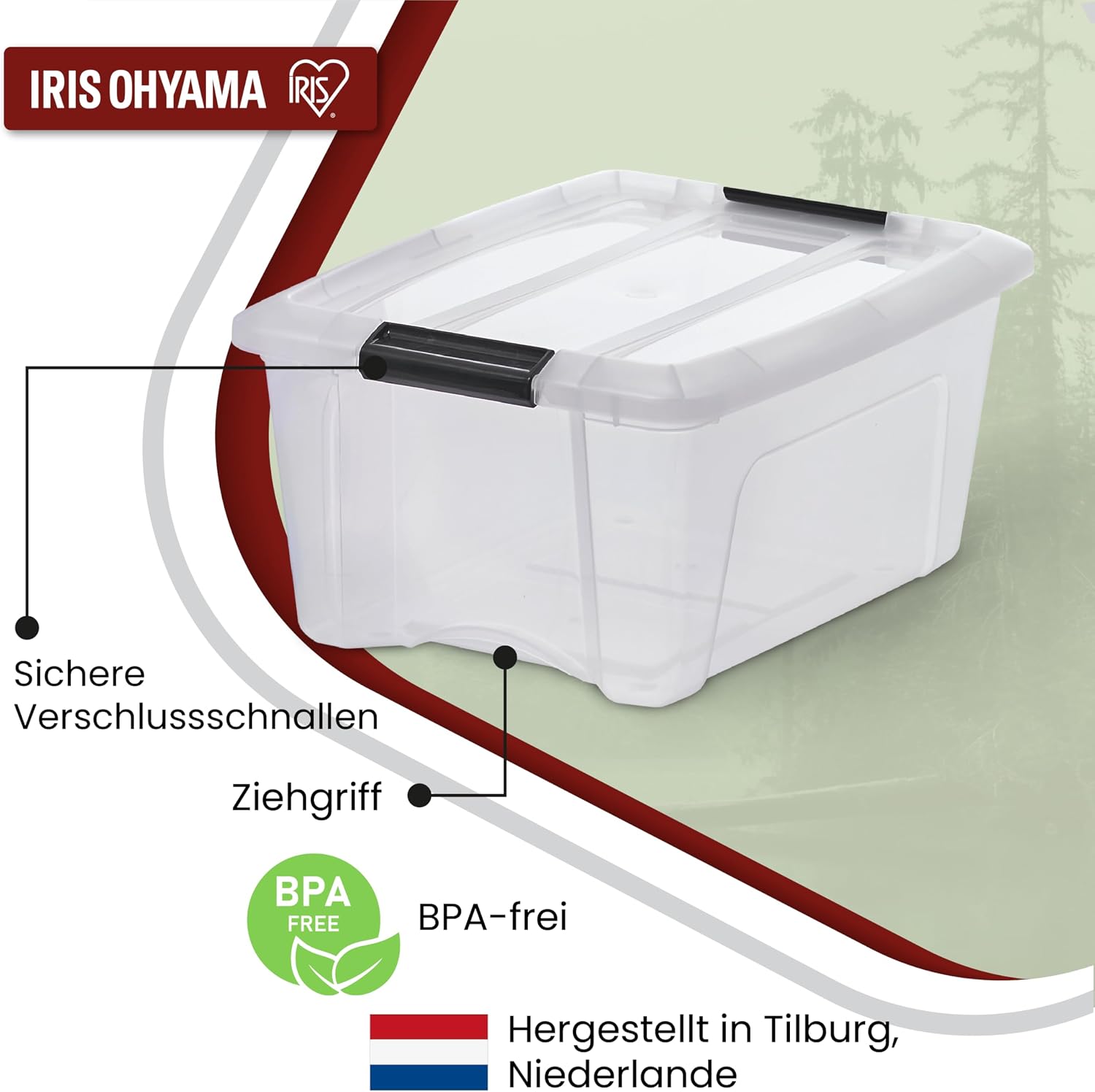 Detalle de Iris Ohyama NTB-15 Aufbewahrungsboxen mit Deckel (15 l), transparentes 4er-Set