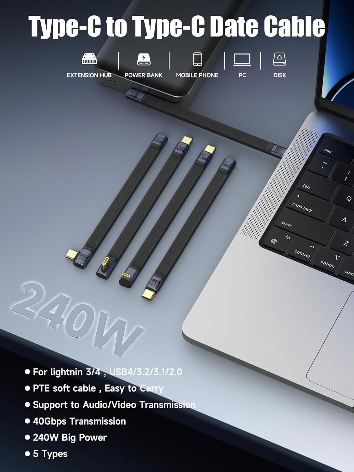 Thumbnail 1 de Cable USB4.0 Corto Type-C a Type-C 13cm ⚡ Soporte 8K60Hz, 240W