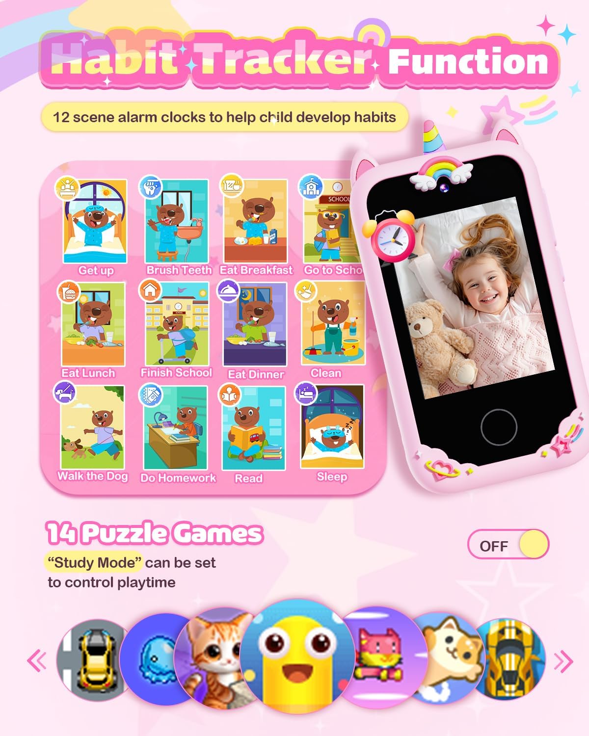 Thumbnail 4 de BAISIQI Kids Phone for Girls (Unicorn) – Dual Camera Toddler Phone Toy, Pink, for Ages 3–8