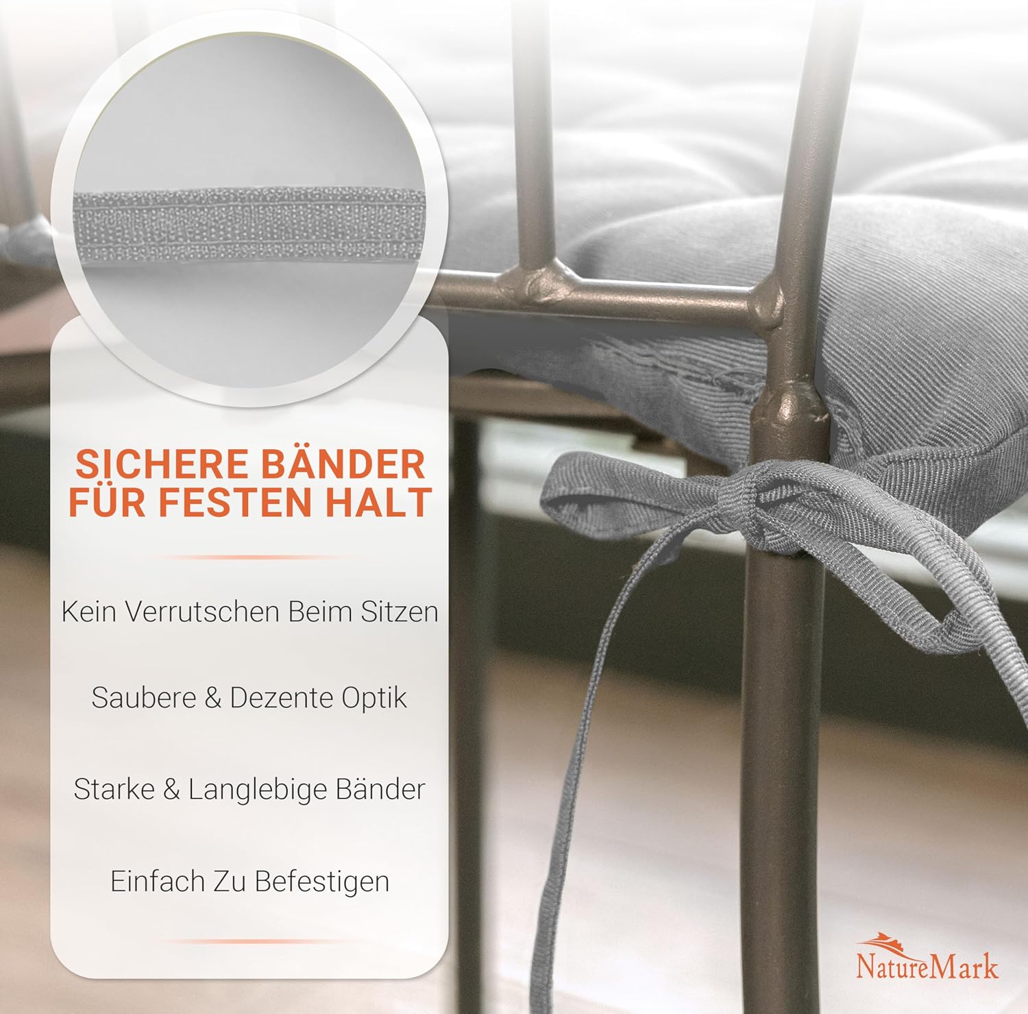 Thumbnail 4 de NatureMark 4er Set Stuhlkissen 40x40 cm – Gefüllte Sitzkissen für Indoor & Outdoor in Silber Grau