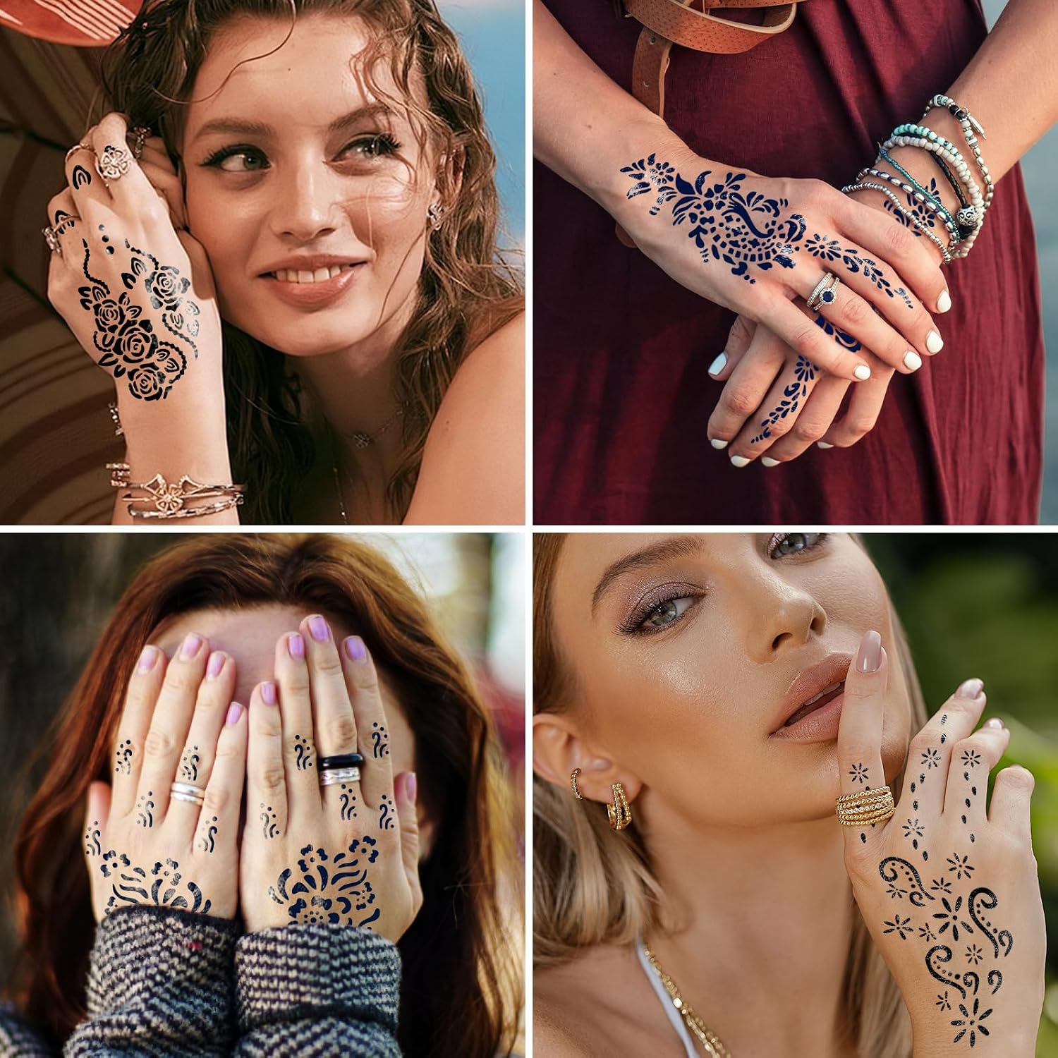 Detalle de RAZET 20 Blatt Henna Tattoo Schablonen Set – Selbstklebende Mehndi-Vorlagen für Handflächen & Finger