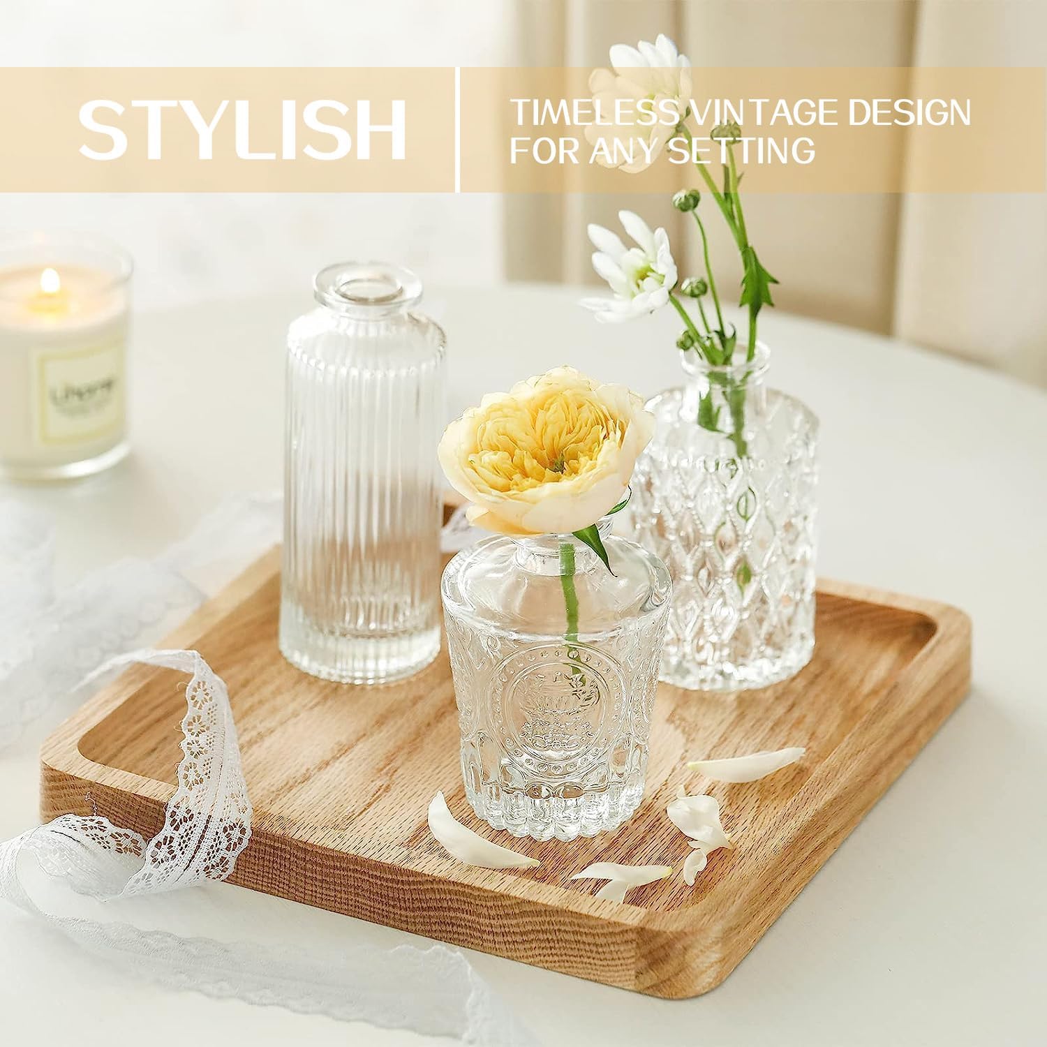 Detalle de Anquephd Glass Bud Vase Set (32PCS) for Wedding Centerpieces, Mini Clear Flower Vases
