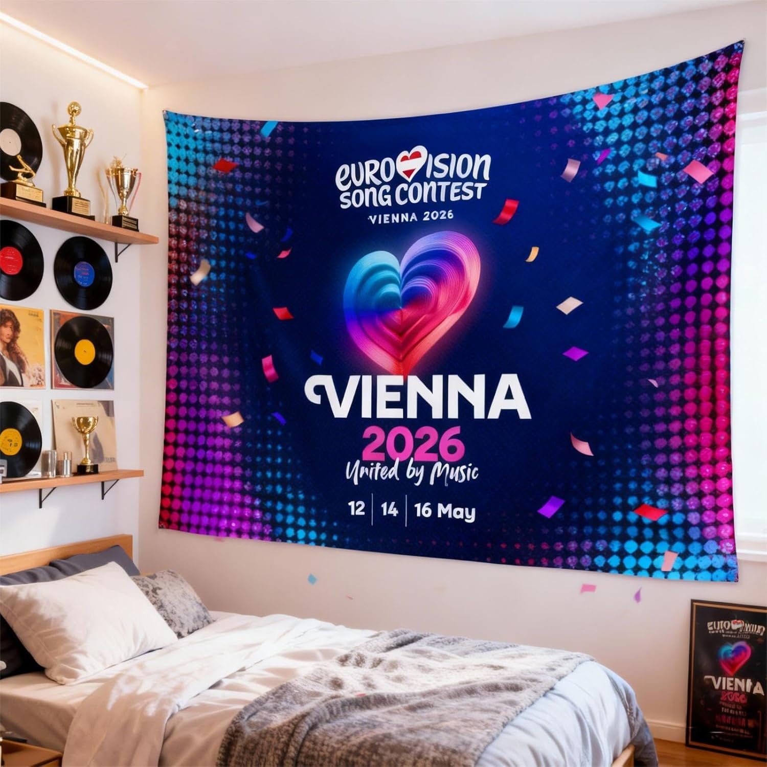 Detalle 2 de Eurovision Song Contest 2026 Vienna Party Decorations: Flag Banner (120 × 180 cm)