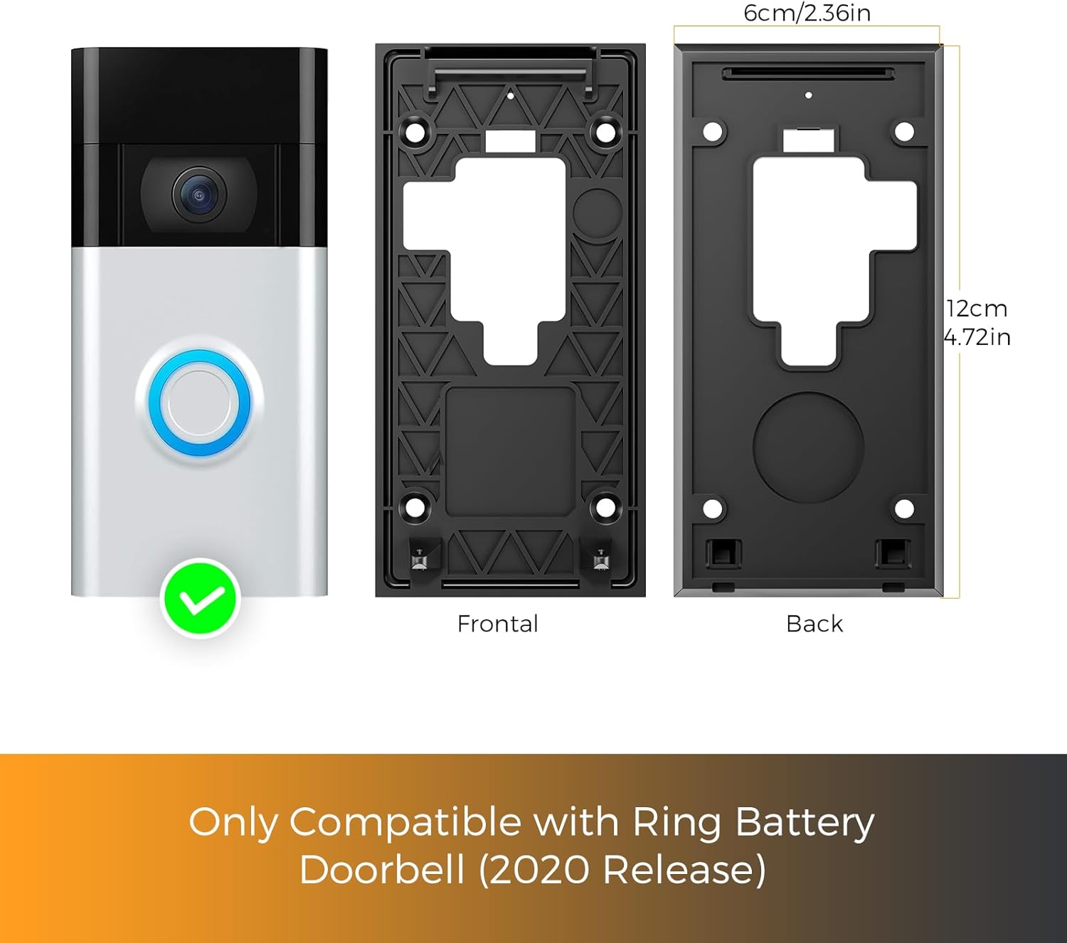Thumbnail 1 de 2020 Doorbell Mount No Drill for Ring Video Doorbell 2nd Generation (2020 Release) – Adhesive Backplate & Bracket kit