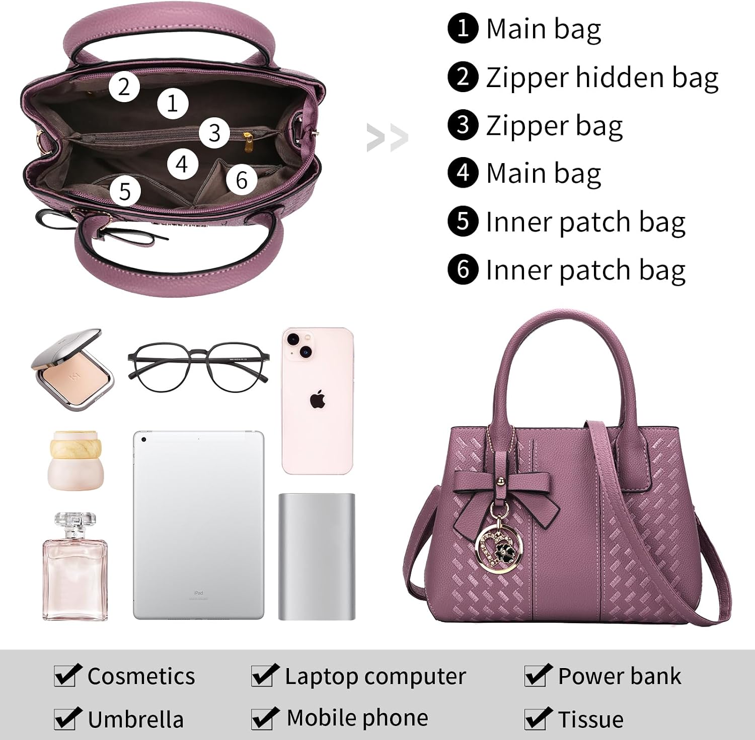 Detalle 1 de ACNCN Ladies Handbag Satchel Tote 26cm