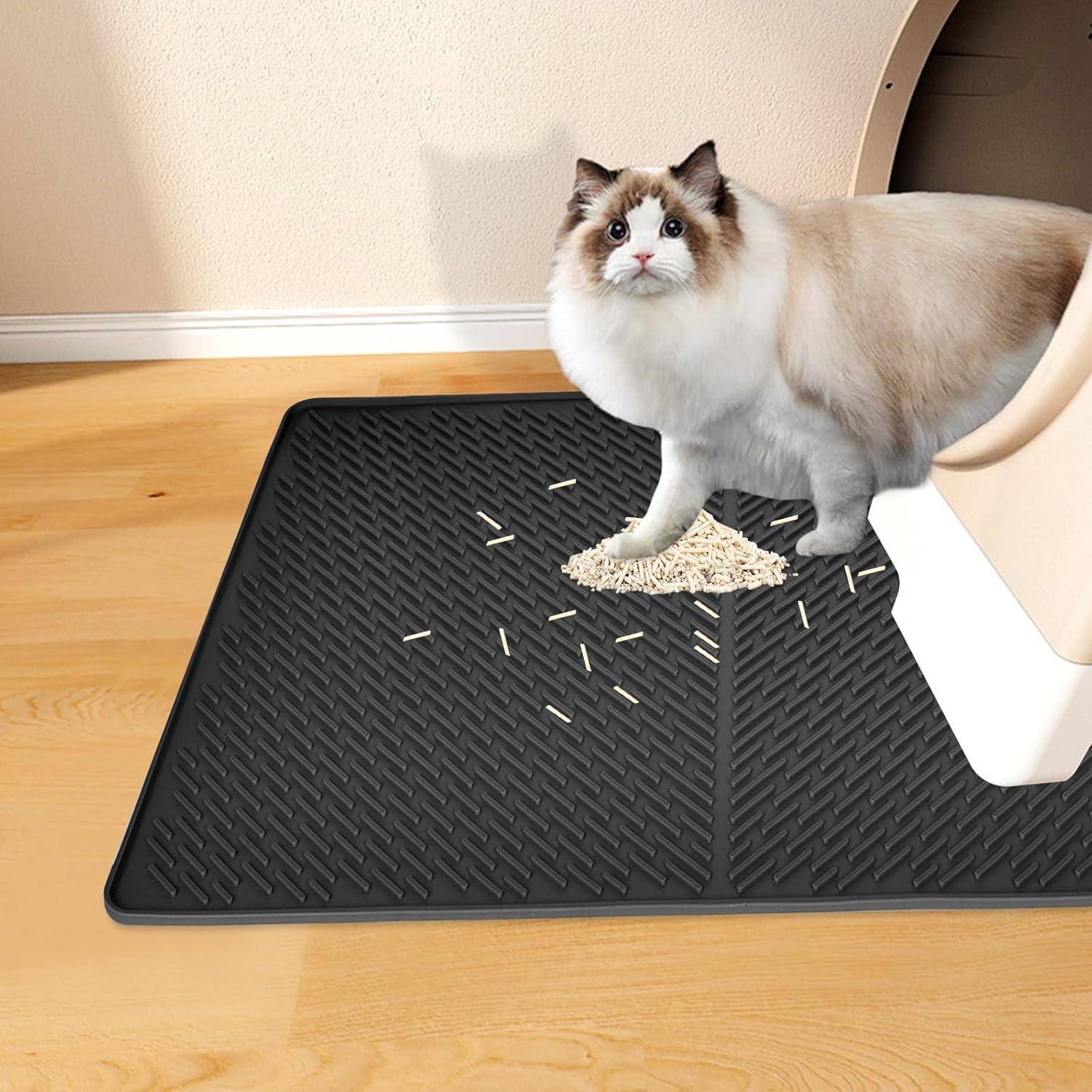 Thumbnail 6 de Silicone Cat Litter Mat, 70x50cm – Non-Slip, Waterproof Litter Trapping Mat in Black