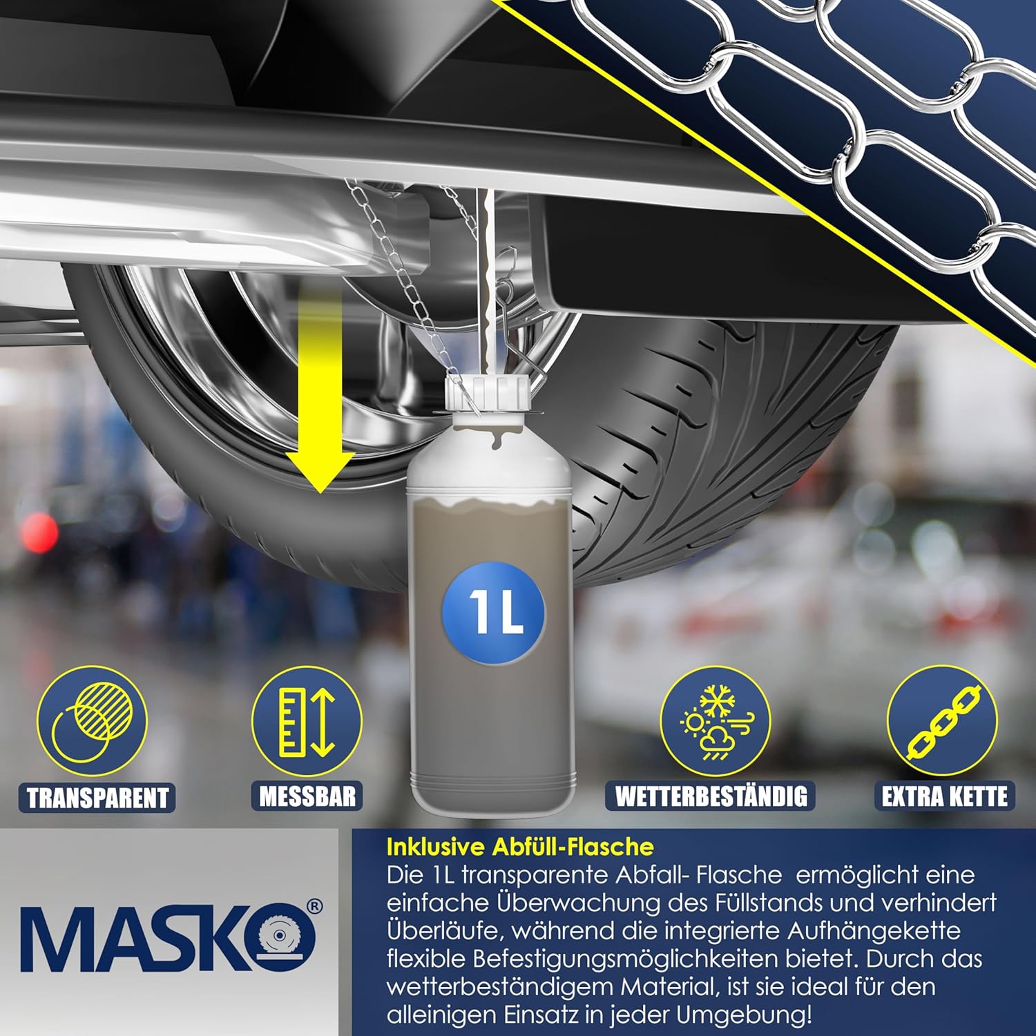 Detalle de MASKO® Bremsenentlüftungsgerät Auto – Bremsflüssigkeits-Wechsel Set mit Handpumpe, 3L + 1L Absaugbehälter, für Scheiben- und Trommelbremsen