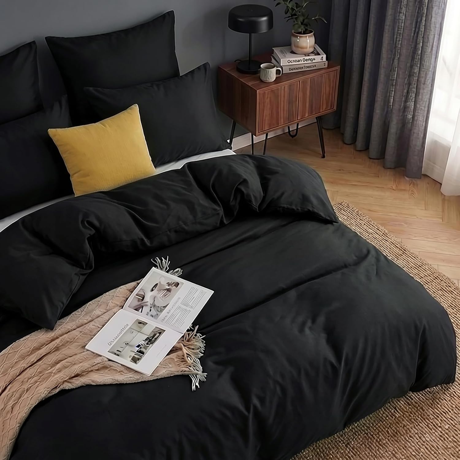 Thumbnail 4 de RUIKASI Bettwäsche 220x240 (3-teilig) Schwarz aus Polyester-Mikrofaser mit Reißverschluss, Oeko-TEX