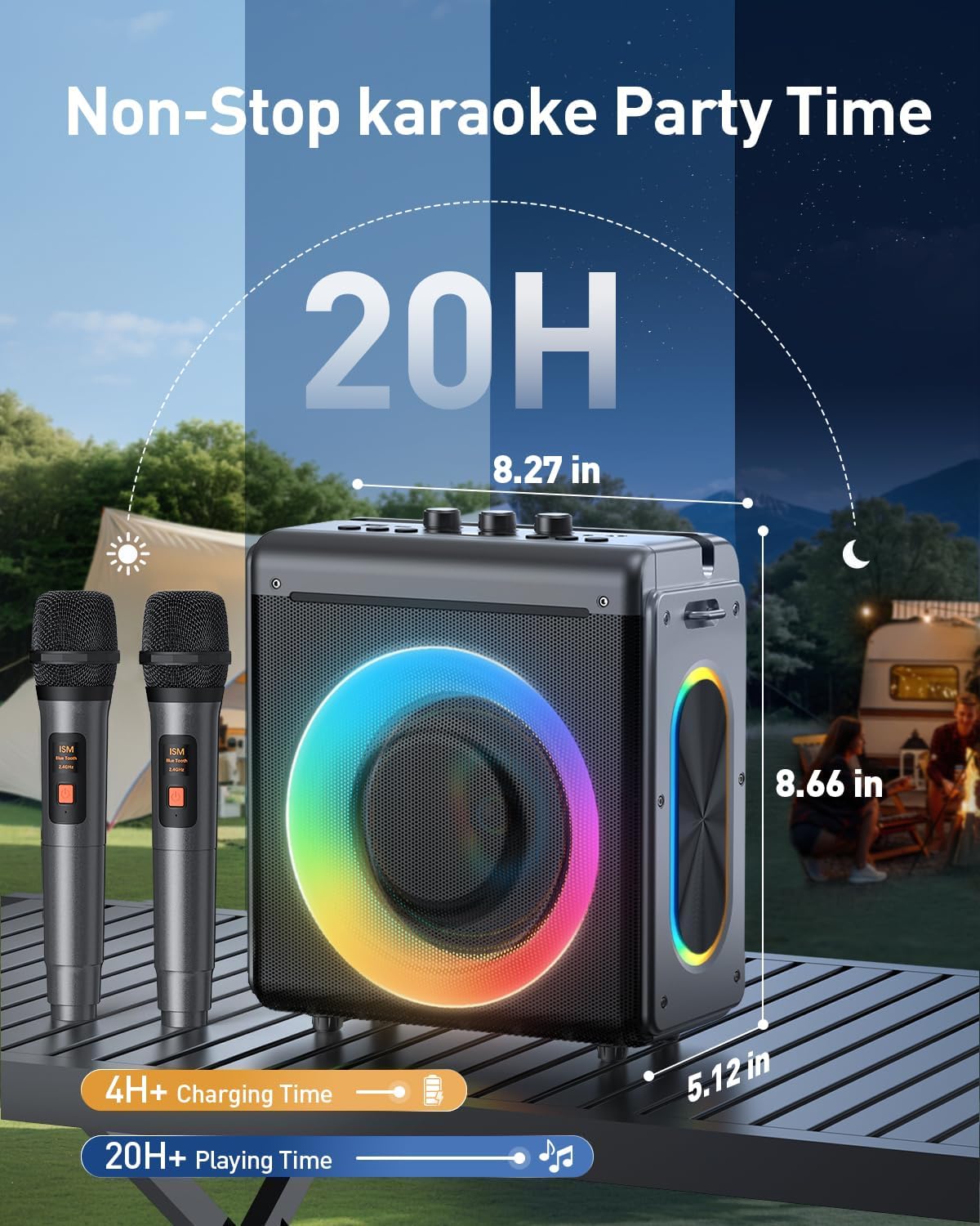 Thumbnail 6 de VERKB T-09 Karaoke Machine, 150W Peak, Bluetooth 5.3, Two Wireless Mics