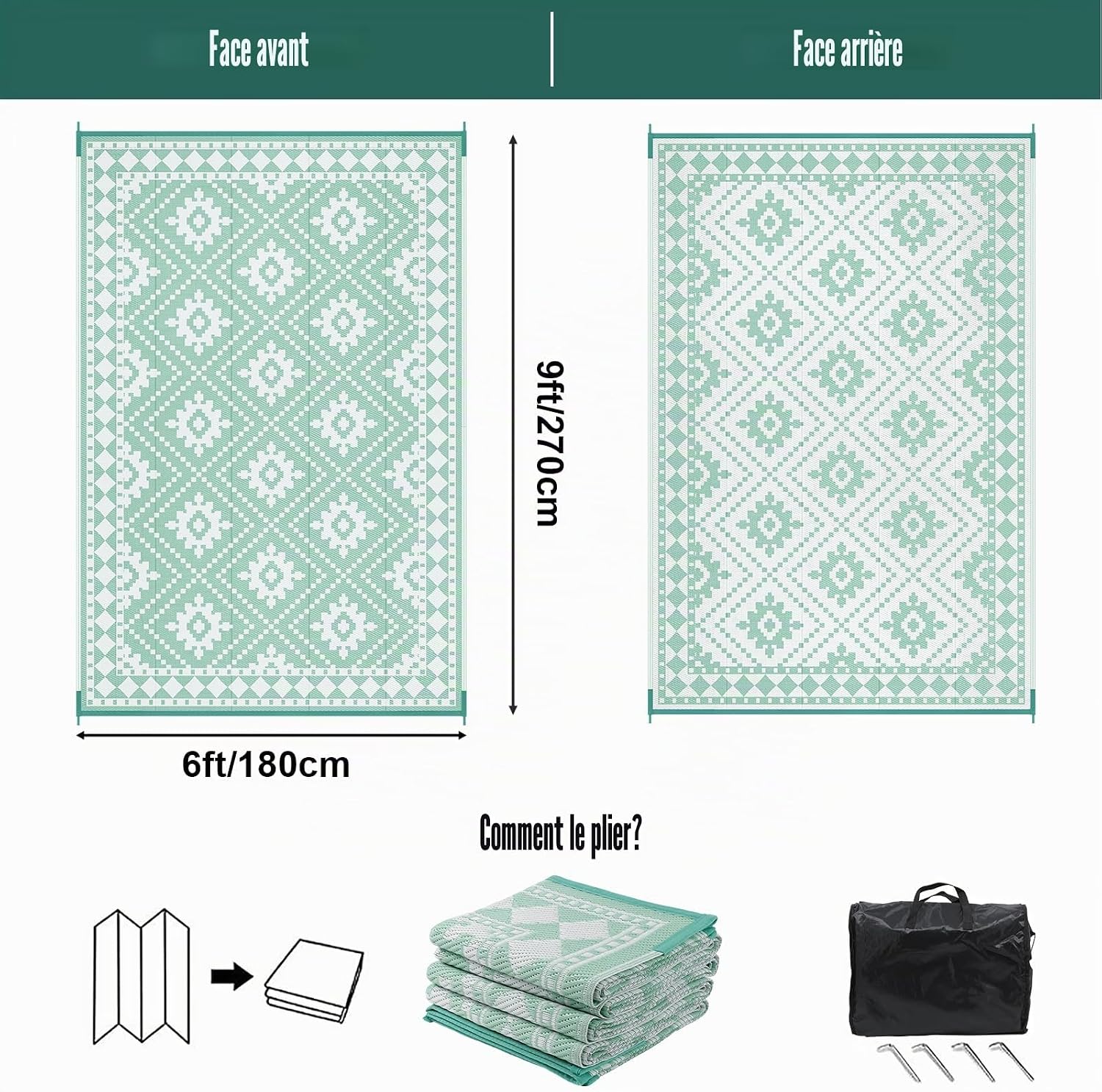 Thumbnail 1 de Enyhom Grand tapis d'extérieur réversible en paille de PP recyclé – polyvalent et pliable