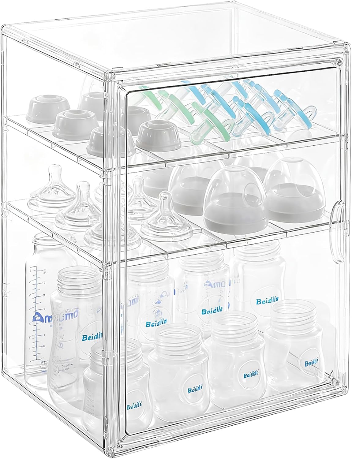 Detalle de ERTIUANIO YENPSNX-0106 3-Tier Baby Bottle Organizer, Clear Plastic, Magnetic Door
