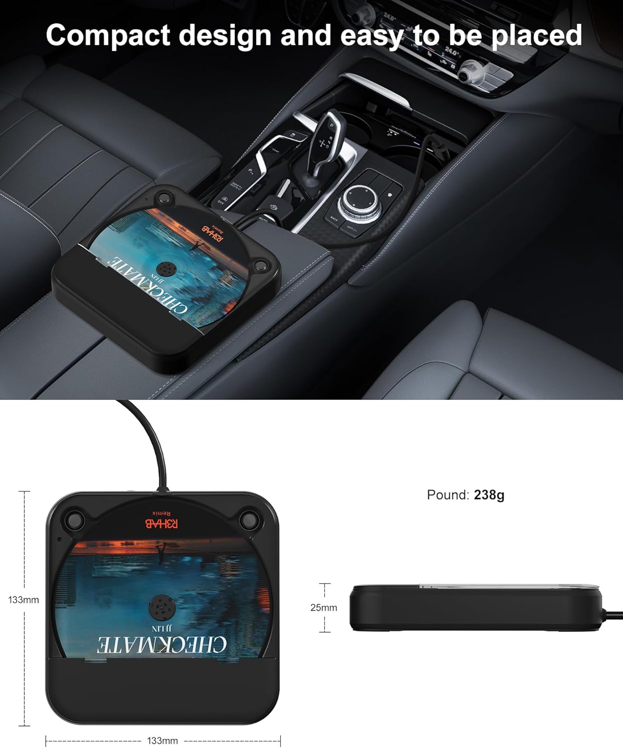 Thumbnail 2 de ENVYCLOUD Portable Car CD Player with USB/AUX (External CD Player with Type-C Adapter, Black)