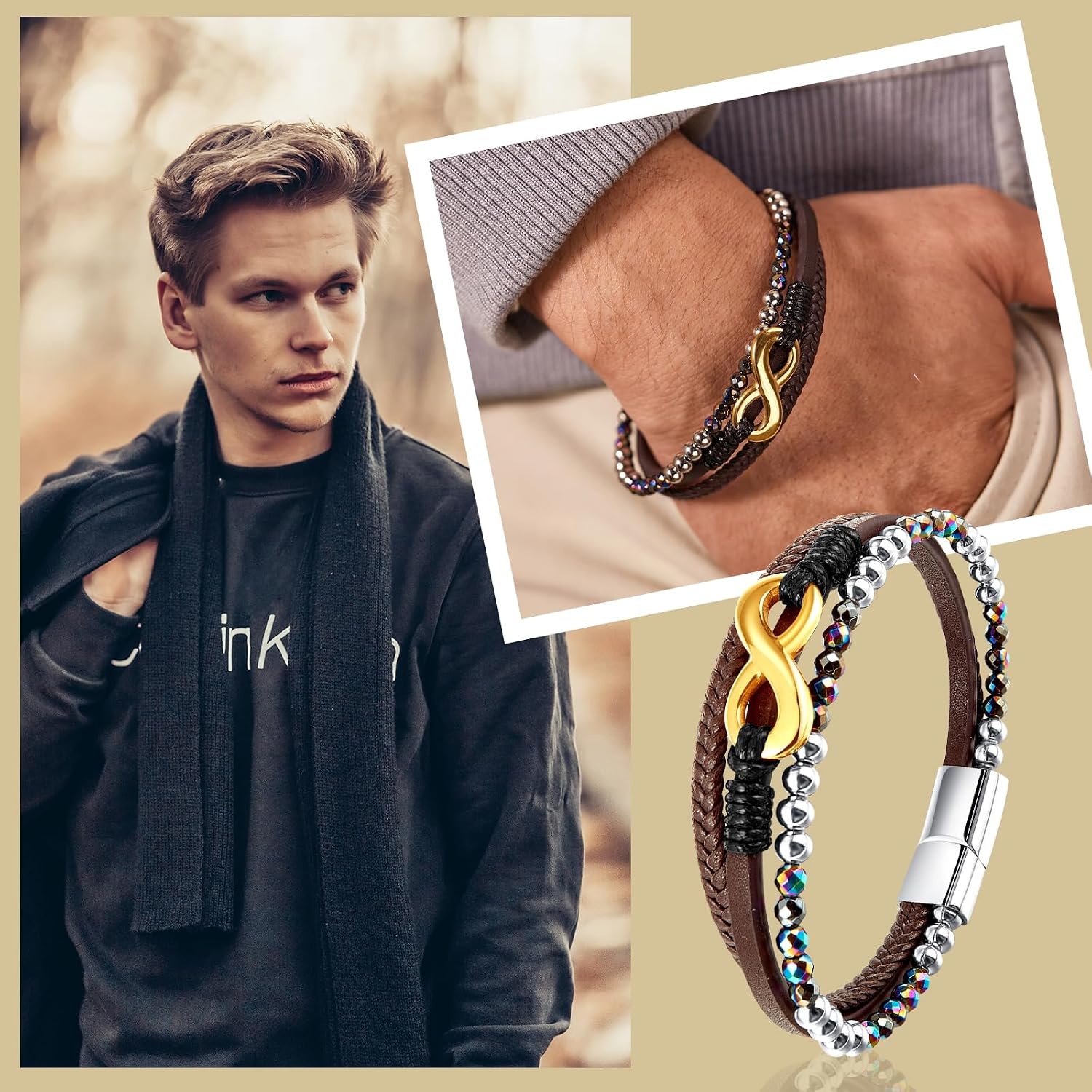 Detalle 2 de Cupimatch Bracelet cuir personnalisé en or