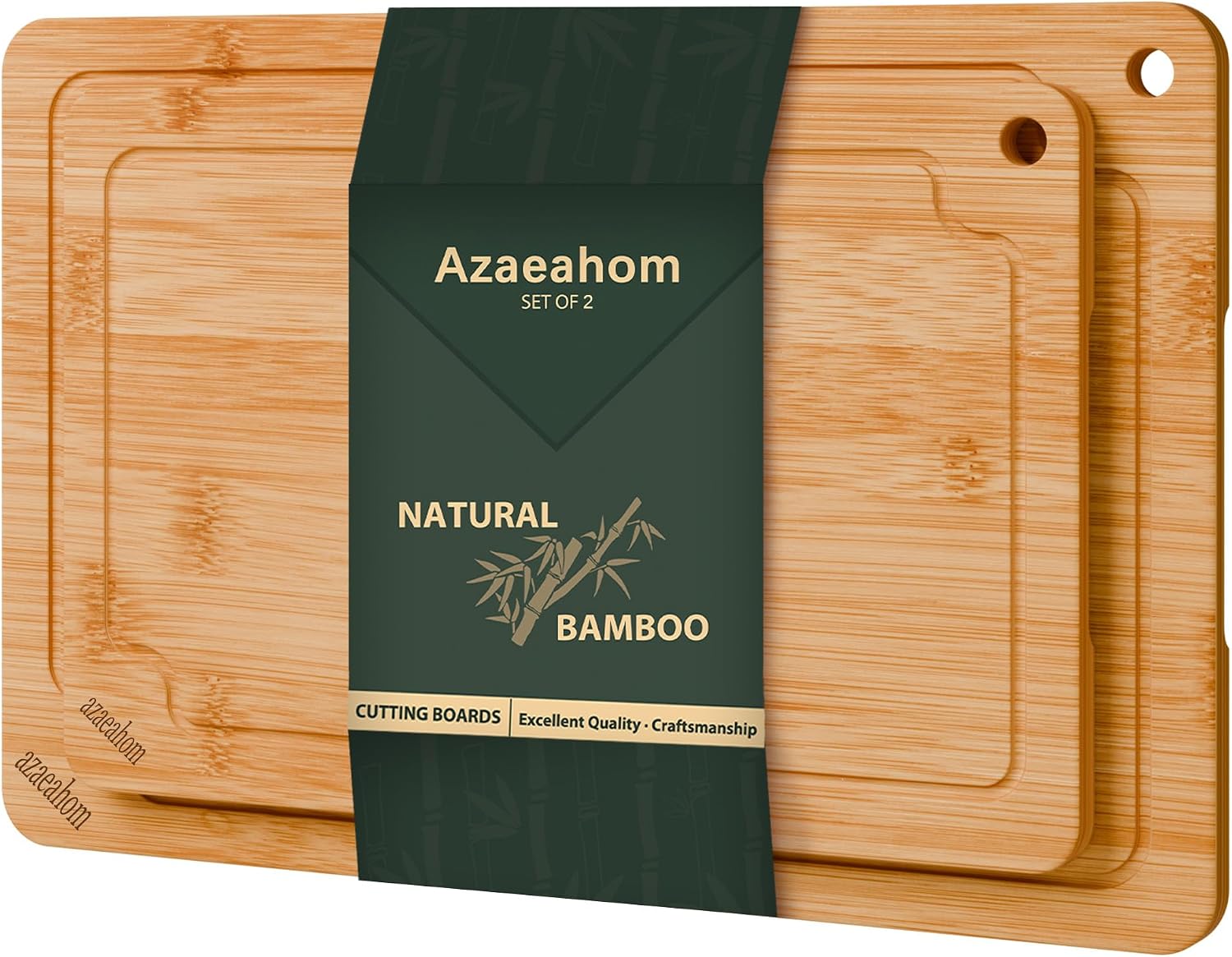 Detalle de Azaeahom Bamboo Cutting Boards – 3-Piece Set (Large, Medium, Small)