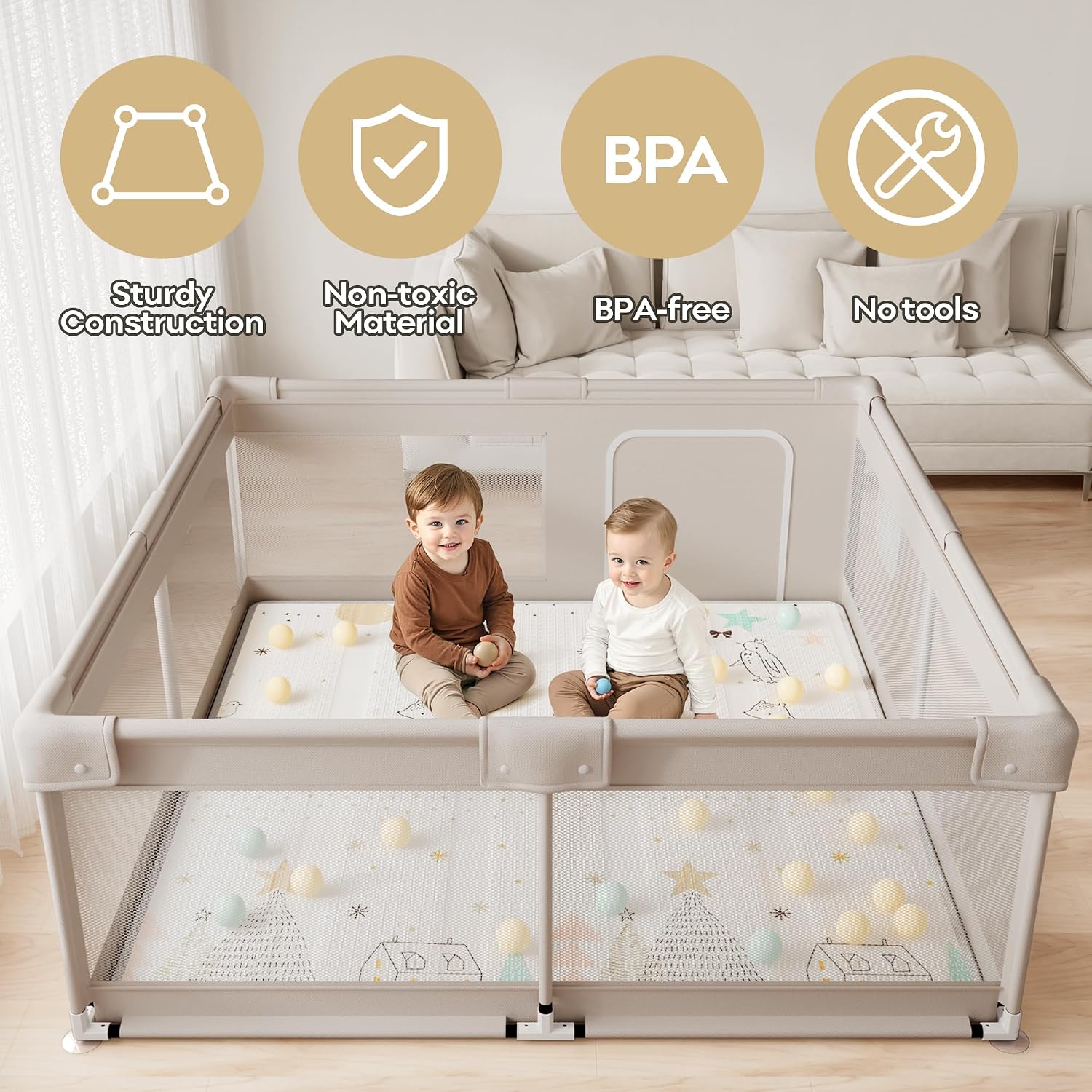 Thumbnail 1 de Lertantri Laufstall Baby 150×150 cm – XXL Laufgitter mit Spielmatte, atmungsaktivem Netz und Saugnäpfen