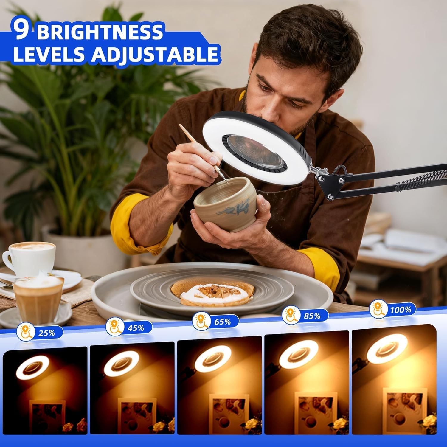 Thumbnail 6 de Akynite 12X Lampe Loupe avec Lumière et Support – 144 LED, Bras articulé, 9 luminosités, 2A adaptateur inclus