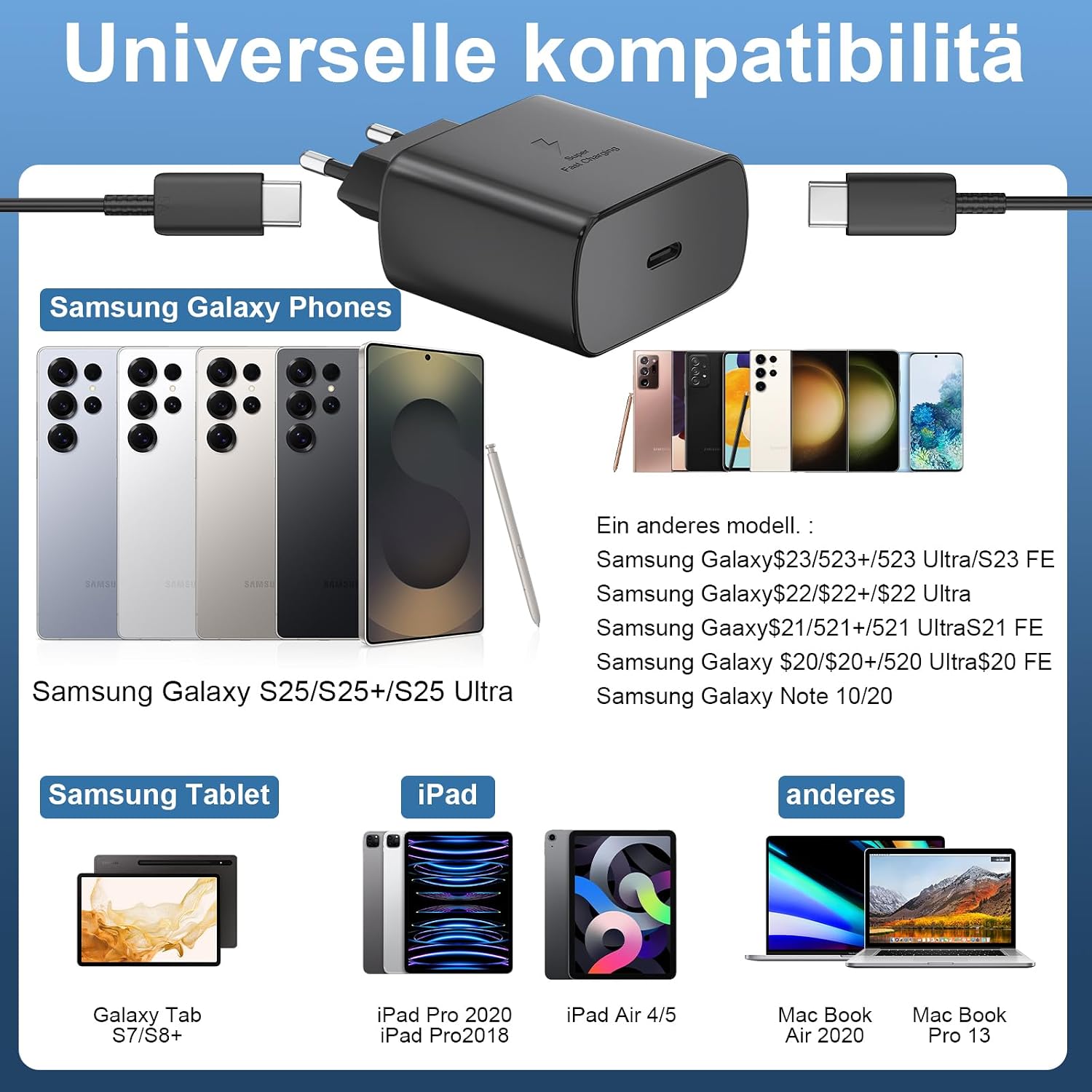 Thumbnail 6 de USB-C Ladegerät 45W Schnellladegerät mit 3 m Kabel – PPS-kompatibles Netzteil für Samsung, iPhone und mehr