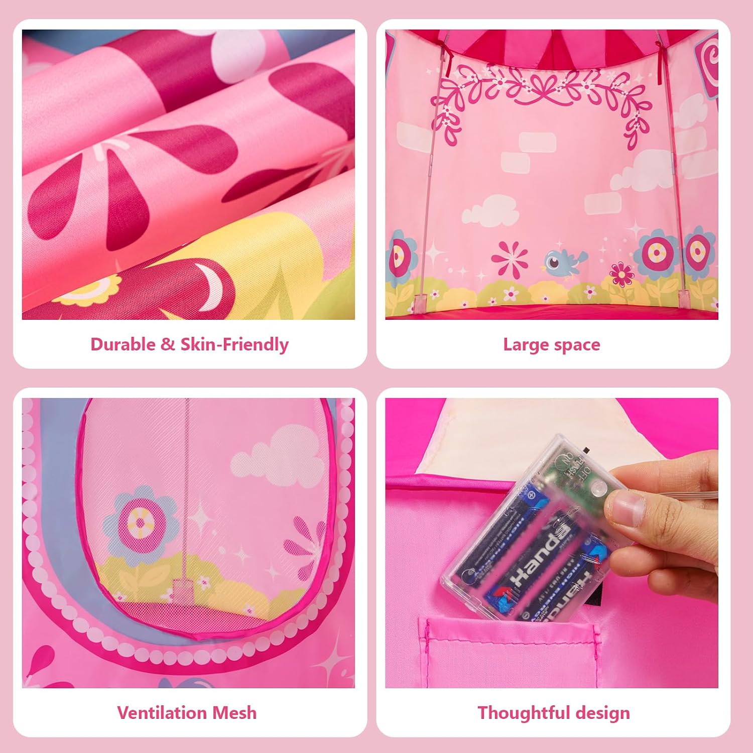 Thumbnail 1 de ROIWUIE YQB-02 Princess Castle Play Tent with Star Lights, Foldable Pink Design
